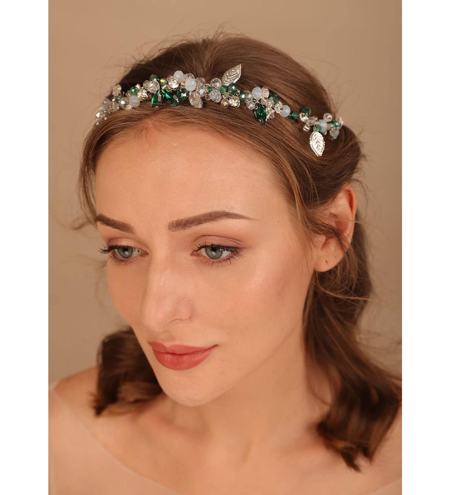 Denifery Rhinestone Green Crystal Wedding Hair Vine Headband - Blue Bridal Accessories for Women - Buy Online on GoSupps.com