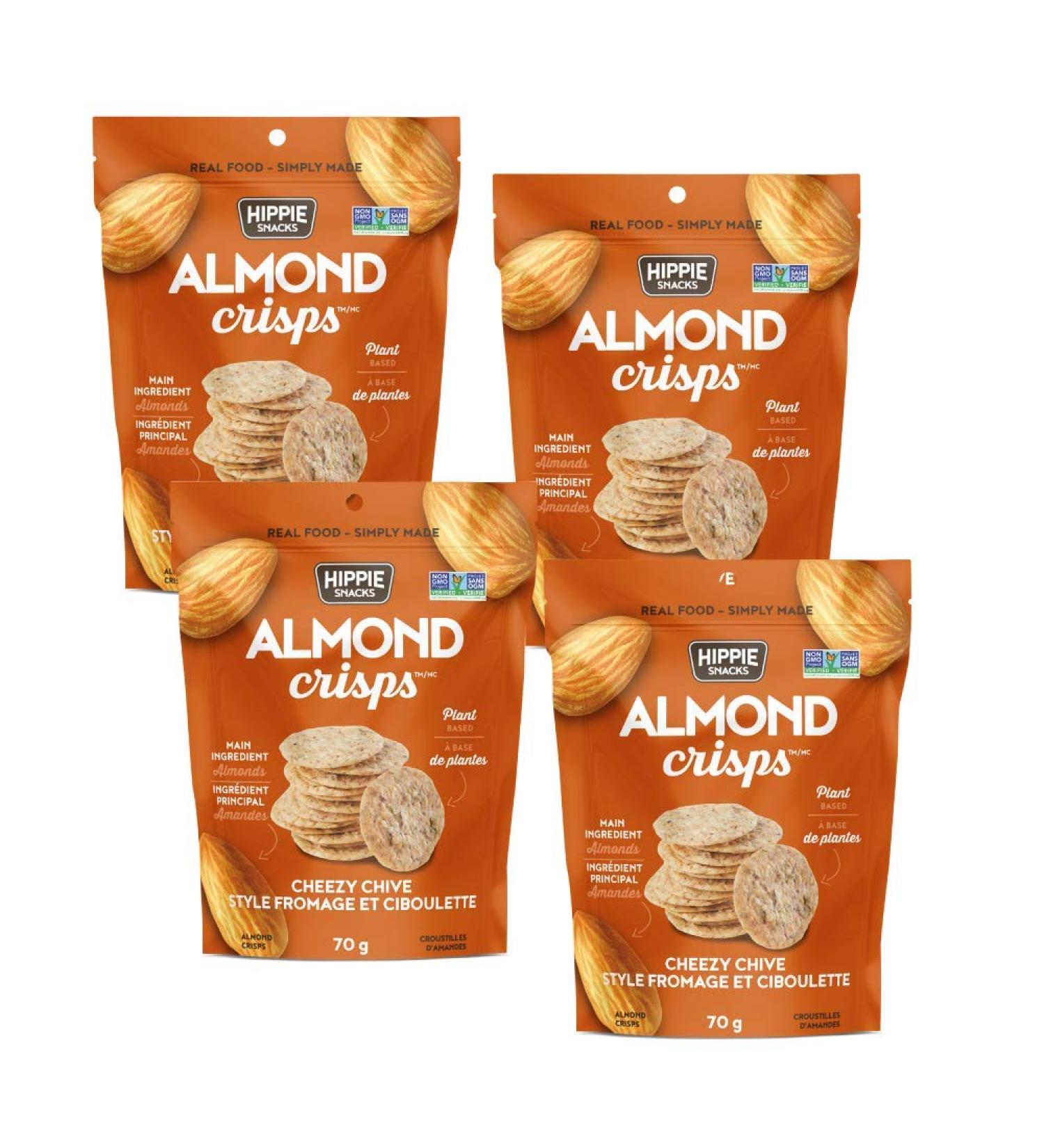 Hippie Snacks Gluten Free Non-GMO Almond Crisps Cheezy Chive 70 Gram Pack of 4 - Buy Online on GoSupps.com