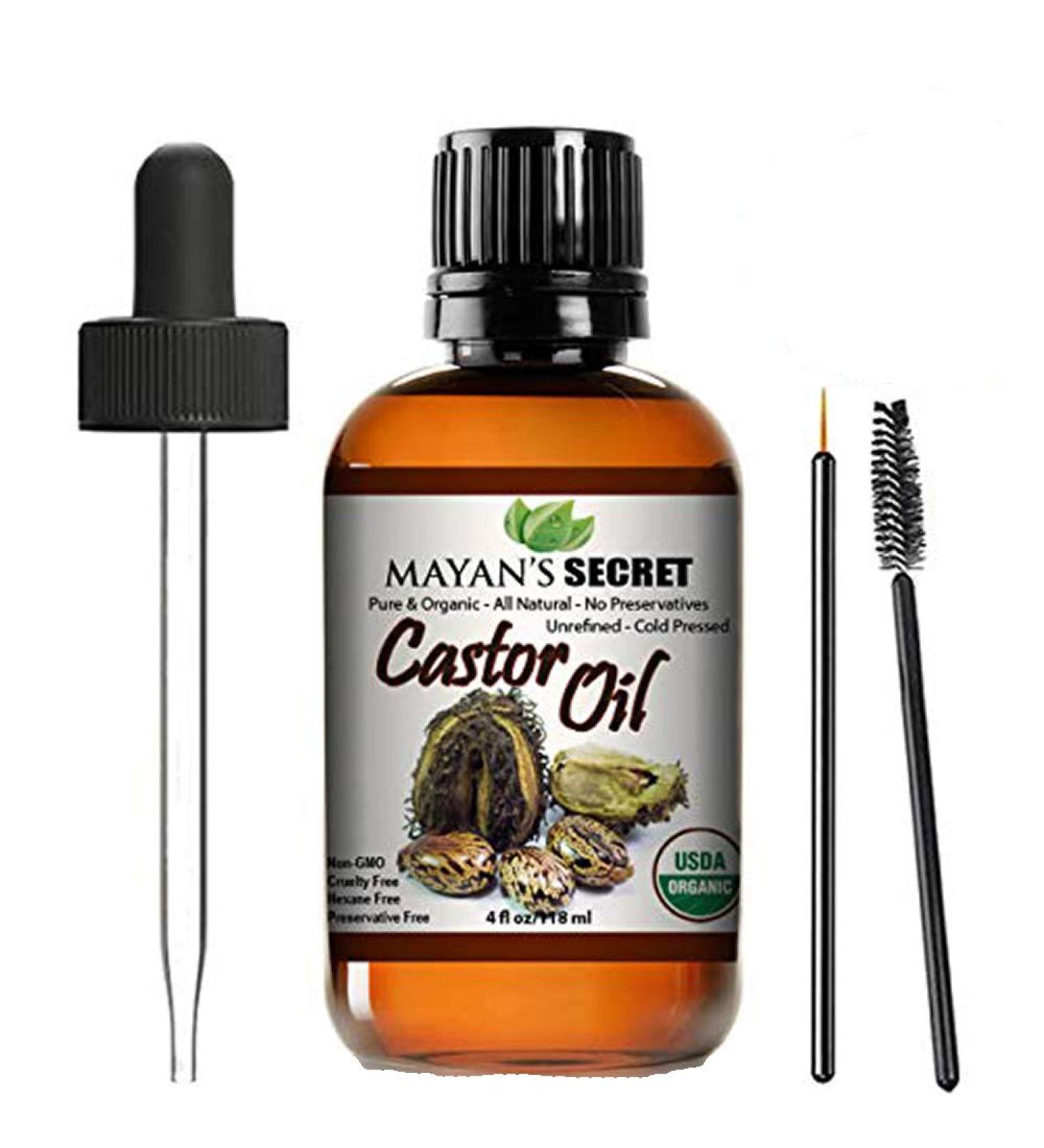 Mayan's Secret 4oz Pure Castor Oil Organic Cold Pressed Unrefined Glass Bottle - Moisturizing & Healing for Dry Skin, Hair Growth - Skin, Hair Care, Eyelashes - Huge 4oz - Buy Online on GoSupps.com