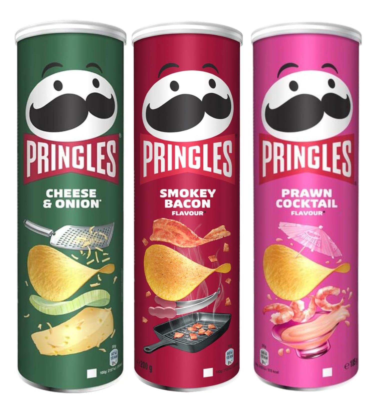 Cheese & Onion Sharing Crisps 185g with Prawn Cocktail Flavour Sharing Crisps 185g & Smokey Bacon Flavour Sharing Crisps 185g - Bundle Consisting of Pringles x3 Pack - Buy Online on GoSupps.com