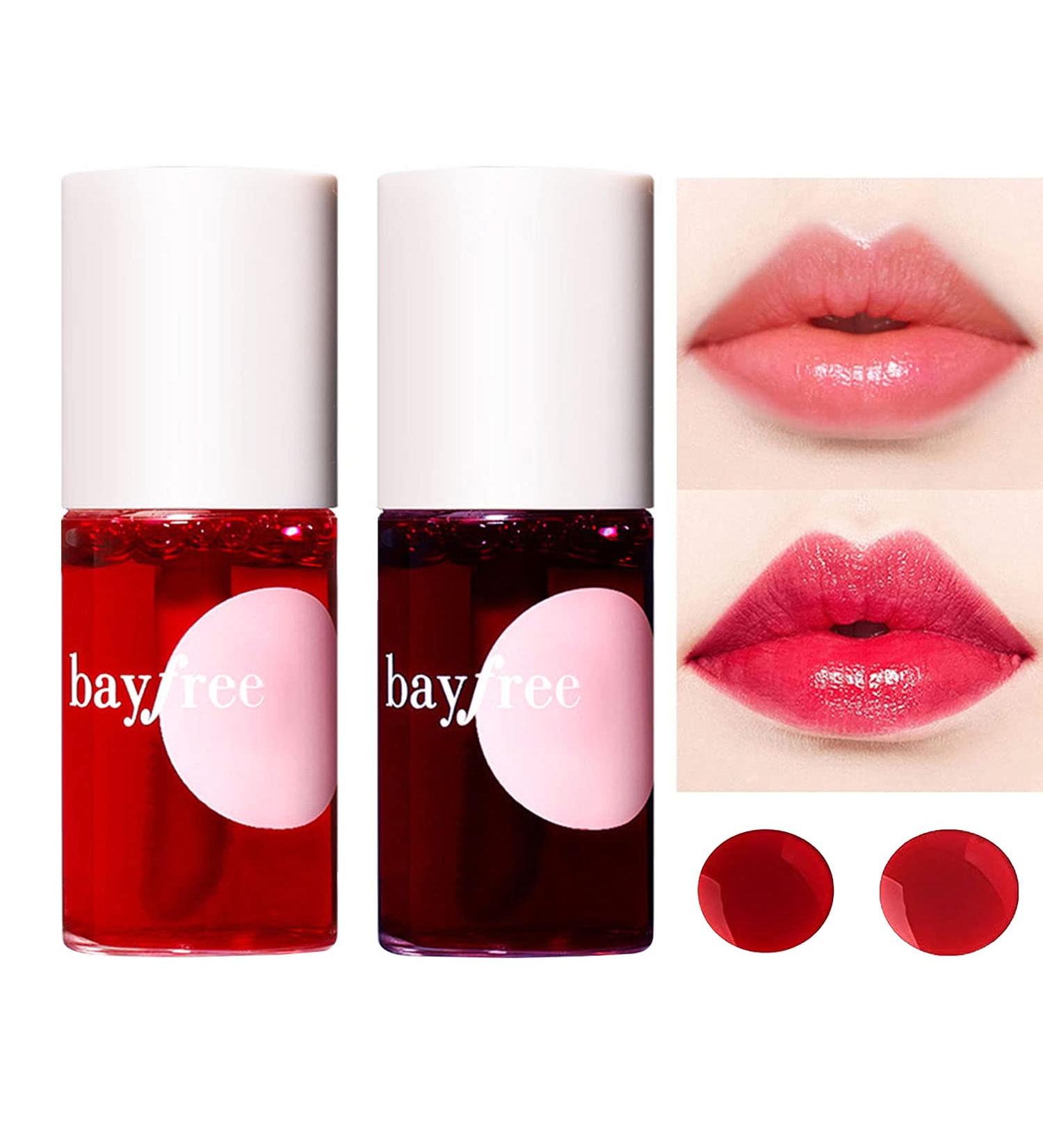 2 Colors Lip Tint Stain for Cheek & Lip | Long Lasting Glossy Korean Mini Liquid Lipstick - #01 APPLE & #03 WATERMELON - Buy Online on GoSupps.com