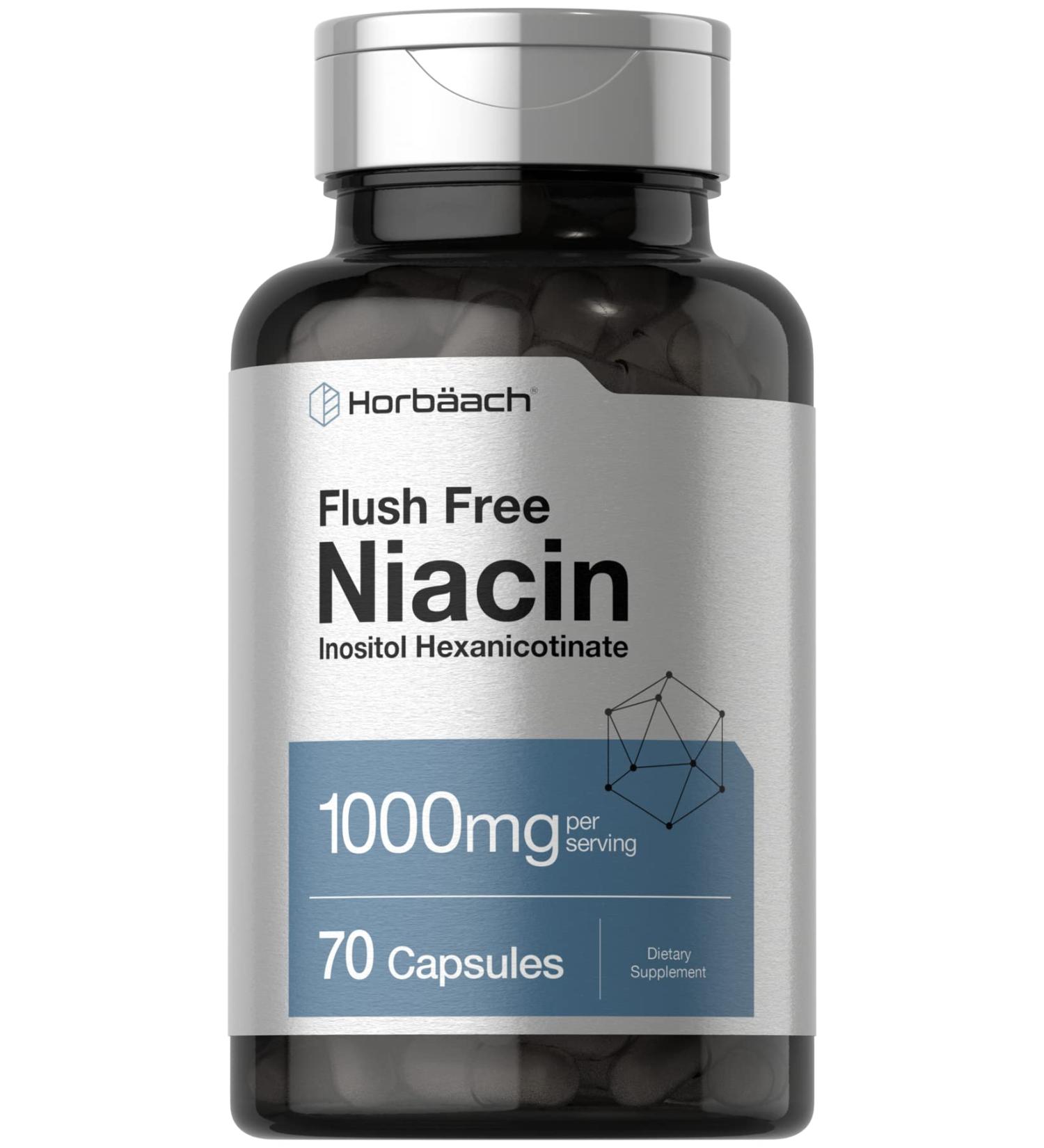 Niacin 1000mg Capsules | Flush Free with Inositol Hexanicotinate | Non-GMO and Gluten Free | 70 Count by Horbaach - Buy Online on GoSupps.com