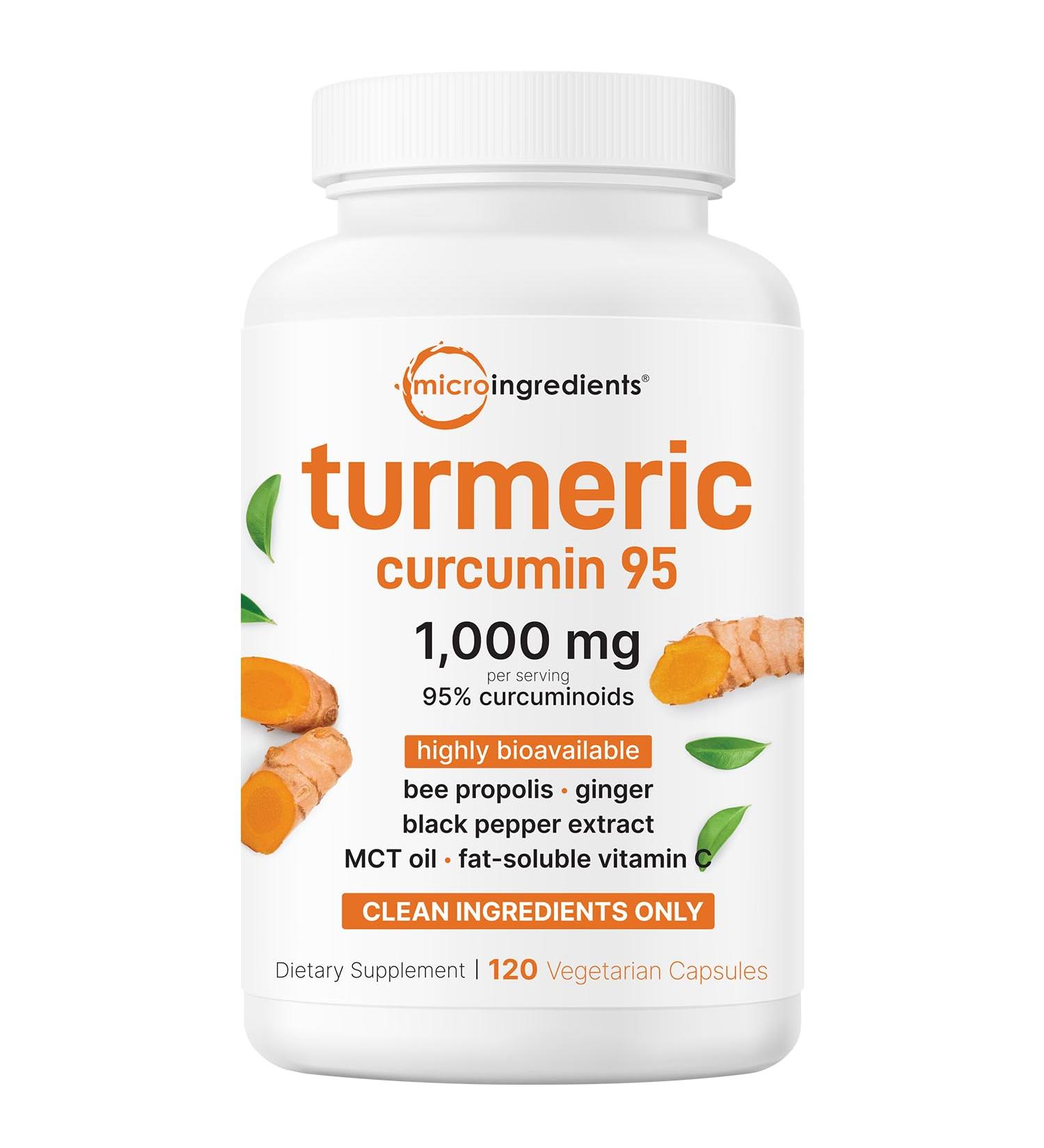 Pure Turmeric Curcumin Supplement 1 000mg | 95% Curcuminoids | 120 Veggie Capsules with Bee Propolis Ginger MCT Oil Fat Soluble Vitamin C & Black Pepper for Better Absorption | Filler Free 120 Count (Pack of 1) - Buy Online on GoSupps.com