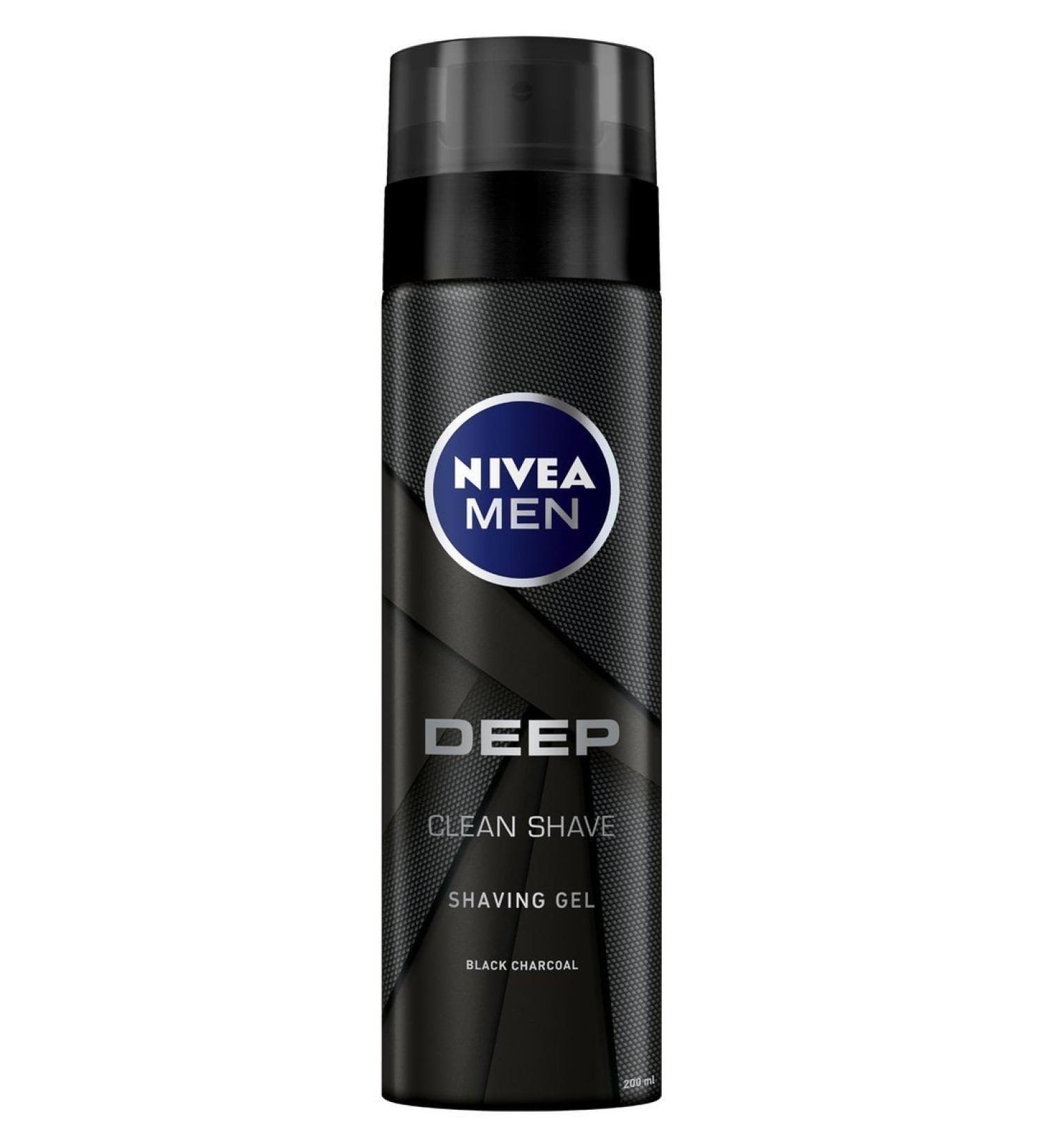 Nivea Men Deep Rasiss Gel 200ml | Gentle Shaving Gel with Black Coal for All Skin Types | Removes Dirt & Residue - Buy Online on GoSupps.com