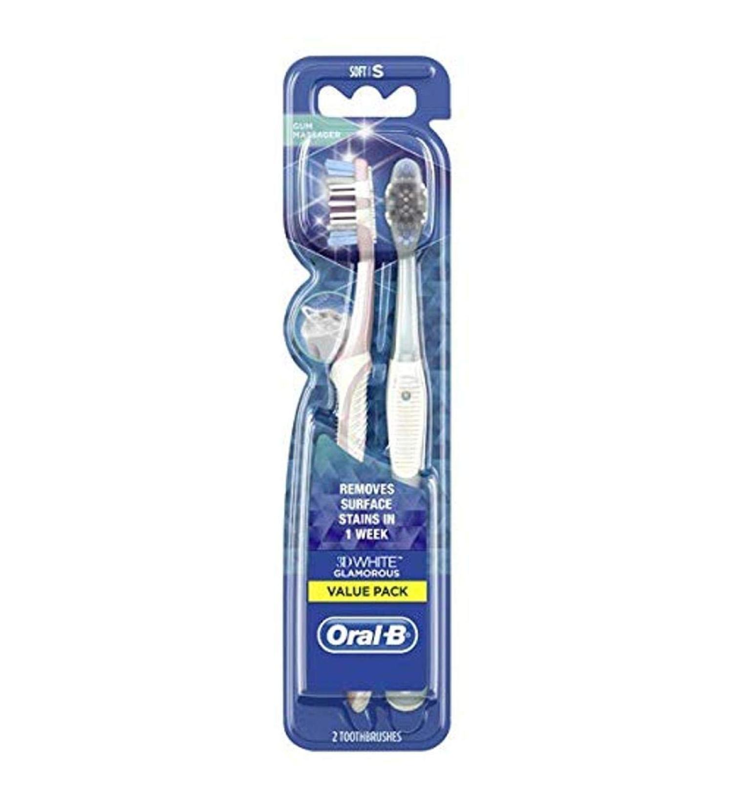 Oral-B 3D White Glamorous Manual Toothbrush with Soft Bristles 2 Count