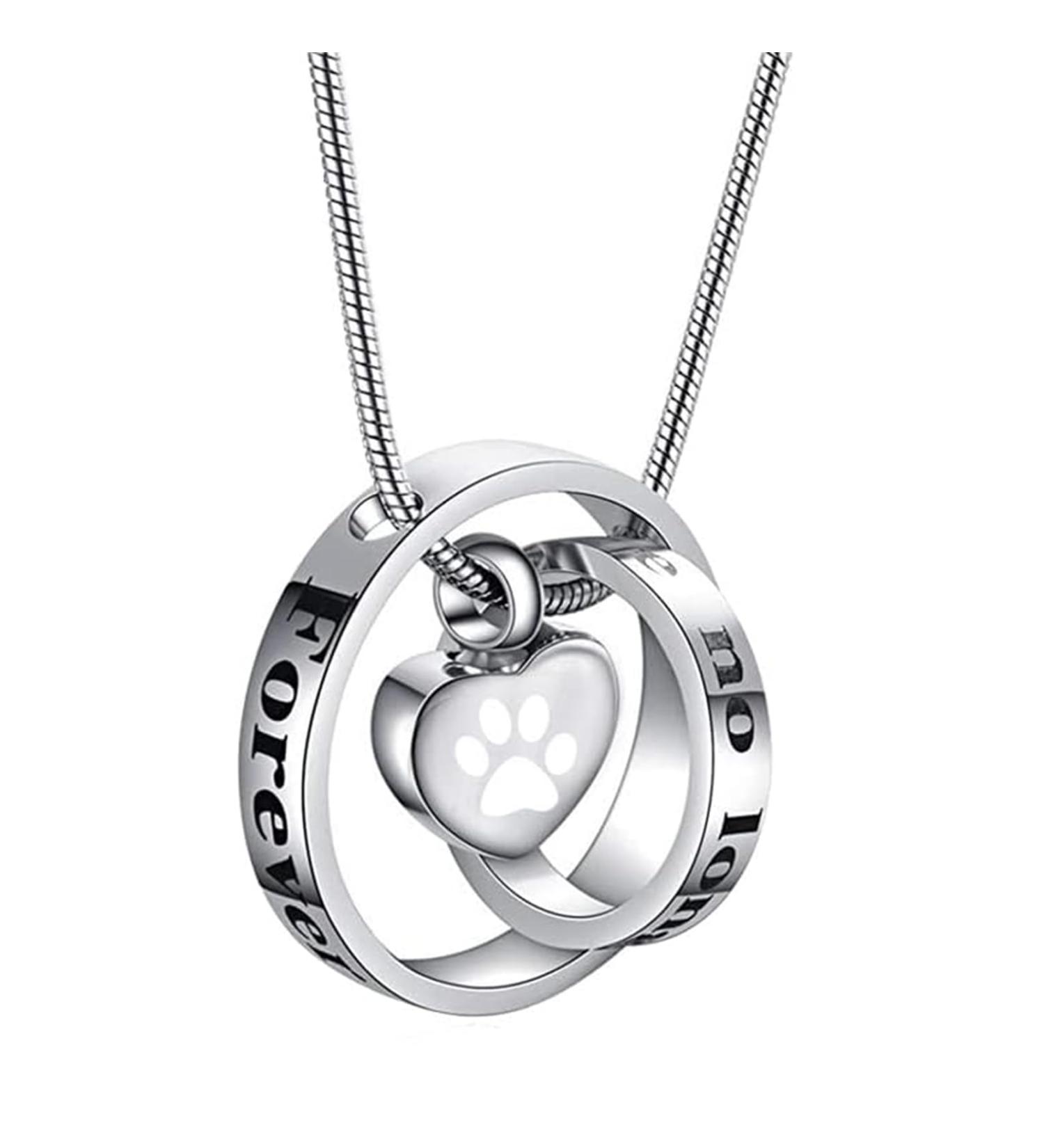 Forever in my heart no longer on my side of pet cremation jewelry for ashes from dog/cat funeral keeper neck chain paw print memorial necklace silver-white paw