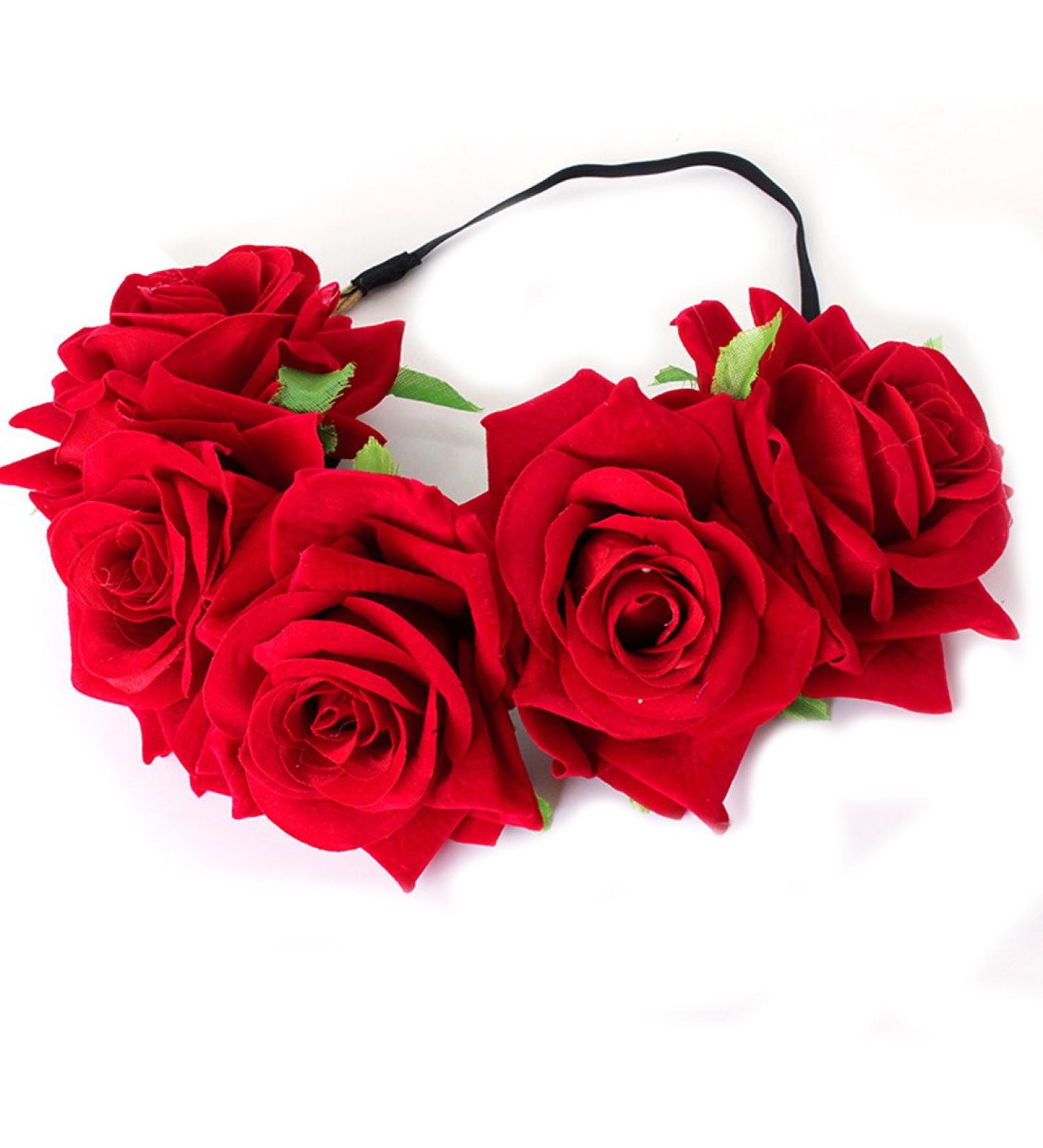 Floral Fall Rose Flower Crown Garland Festival Wedding Hair Wreaths Headbands F-32 (Red) - Buy Online on GoSupps.com