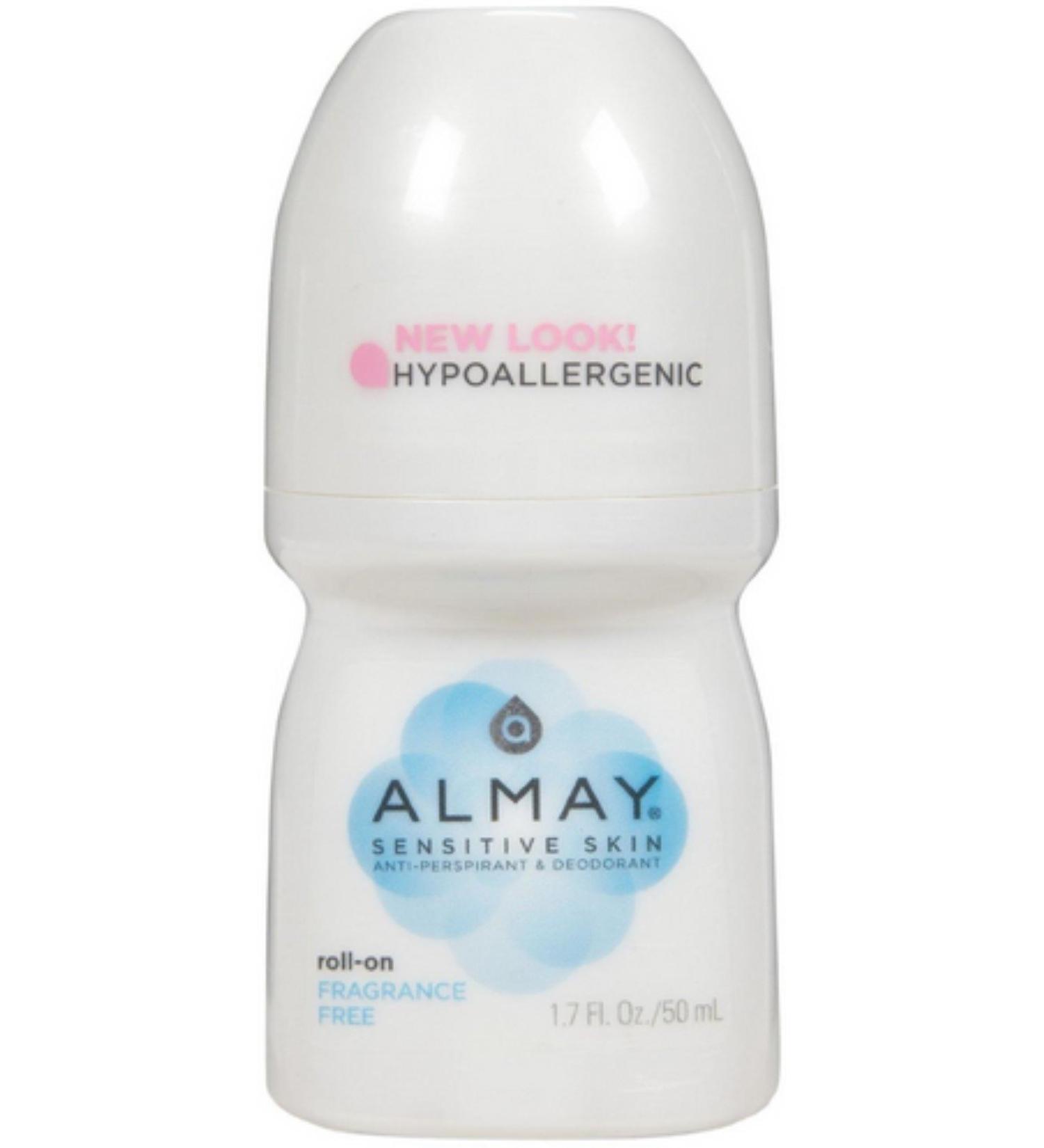 Almay Anti-Perspirant& Deodorant Sensitive Skin Roll-On Fragrance Free 1.7 oz (Pack of 4)