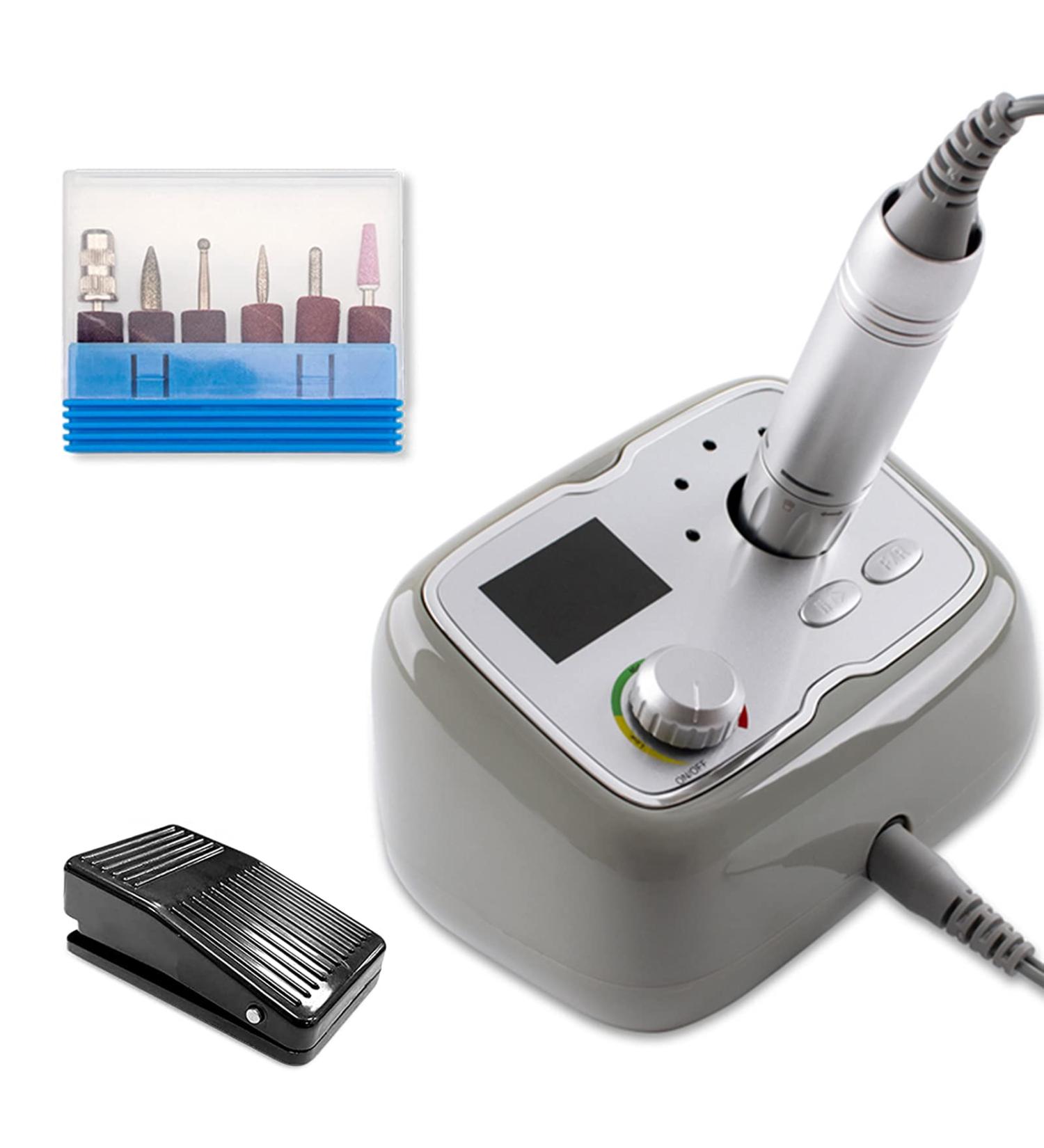 Electric Nail Drill 35000 RPM Compact Efile Electrical Professional Nail File Kit with Foot Pedal for Acrylic Gel Nails Manicure Pedicure Polishing Shape Tools Design for Home Salon Use Grey - Buy Online on GoSupps.com