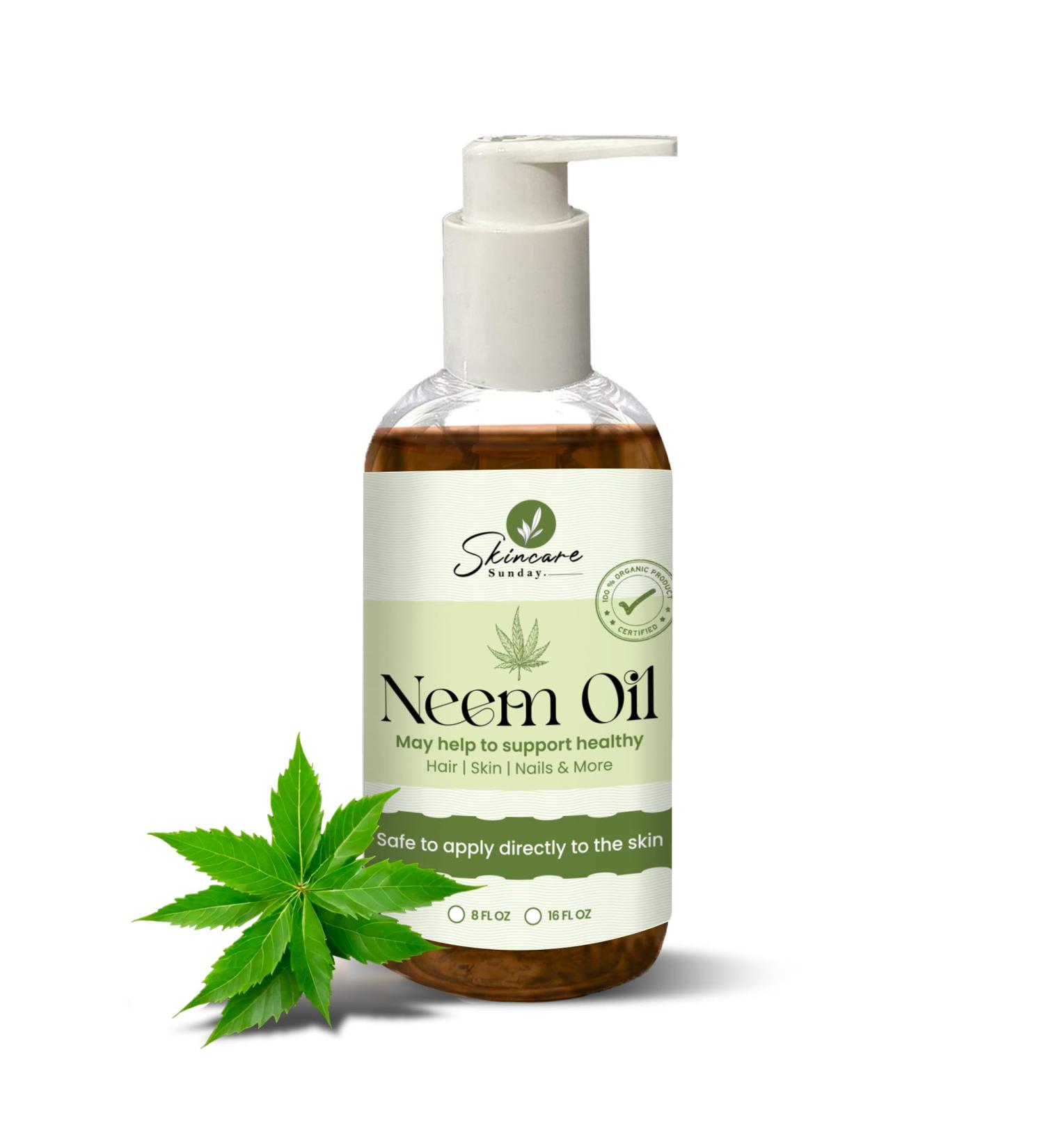 SKINCARE SUNDAY 100% Pure Neem Oil | Supports Healthy Hair Skin Nails & More | 100% natural organic hair oil | Healthy Hair Growth - 16 oz - Buy Online on GoSupps.com