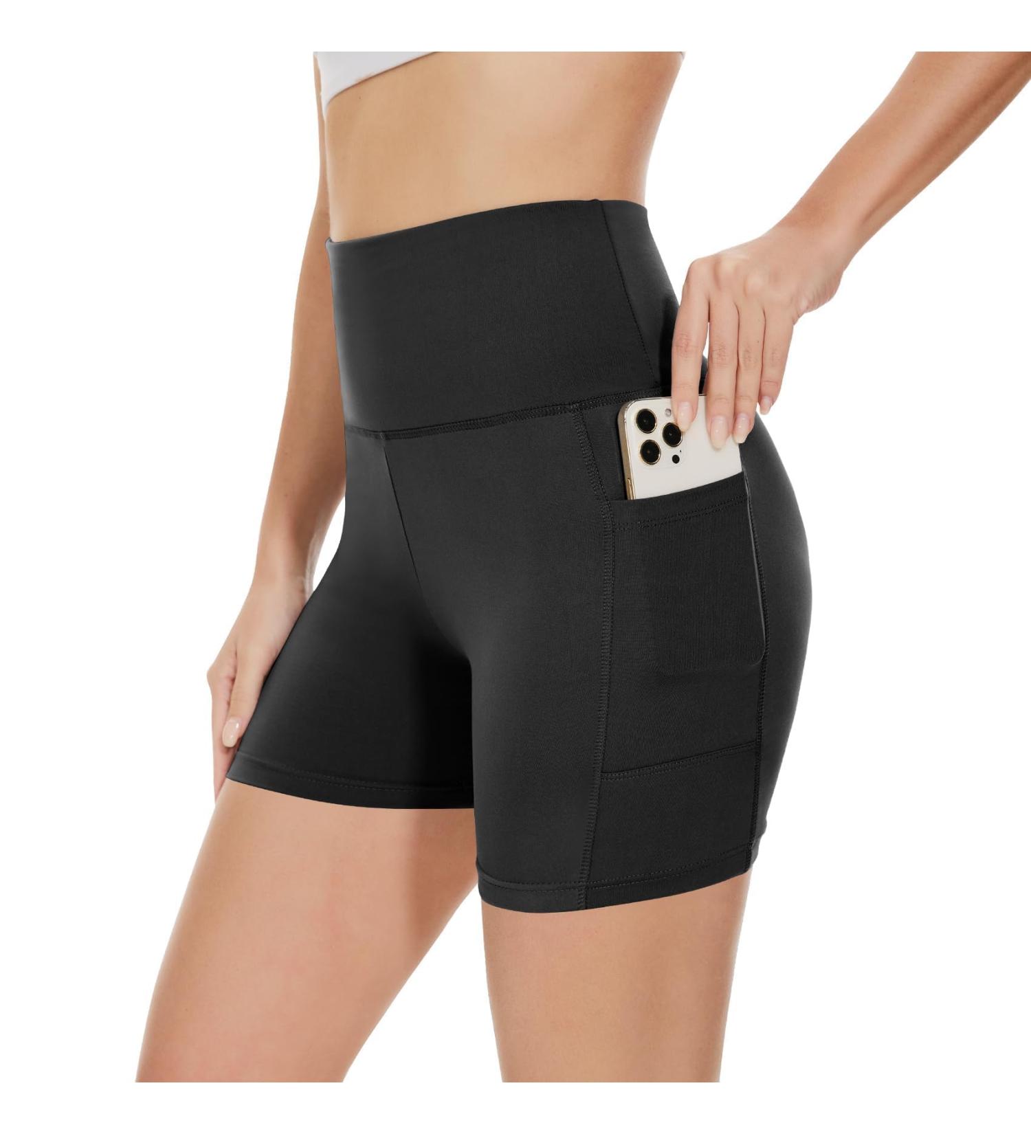Gayhay High Waist Cycling Shorts for Women - Pockets Stretchy Yoga & Sports Pants | A-Black SM Summer Outfit - Buy Online on GoSupps.com