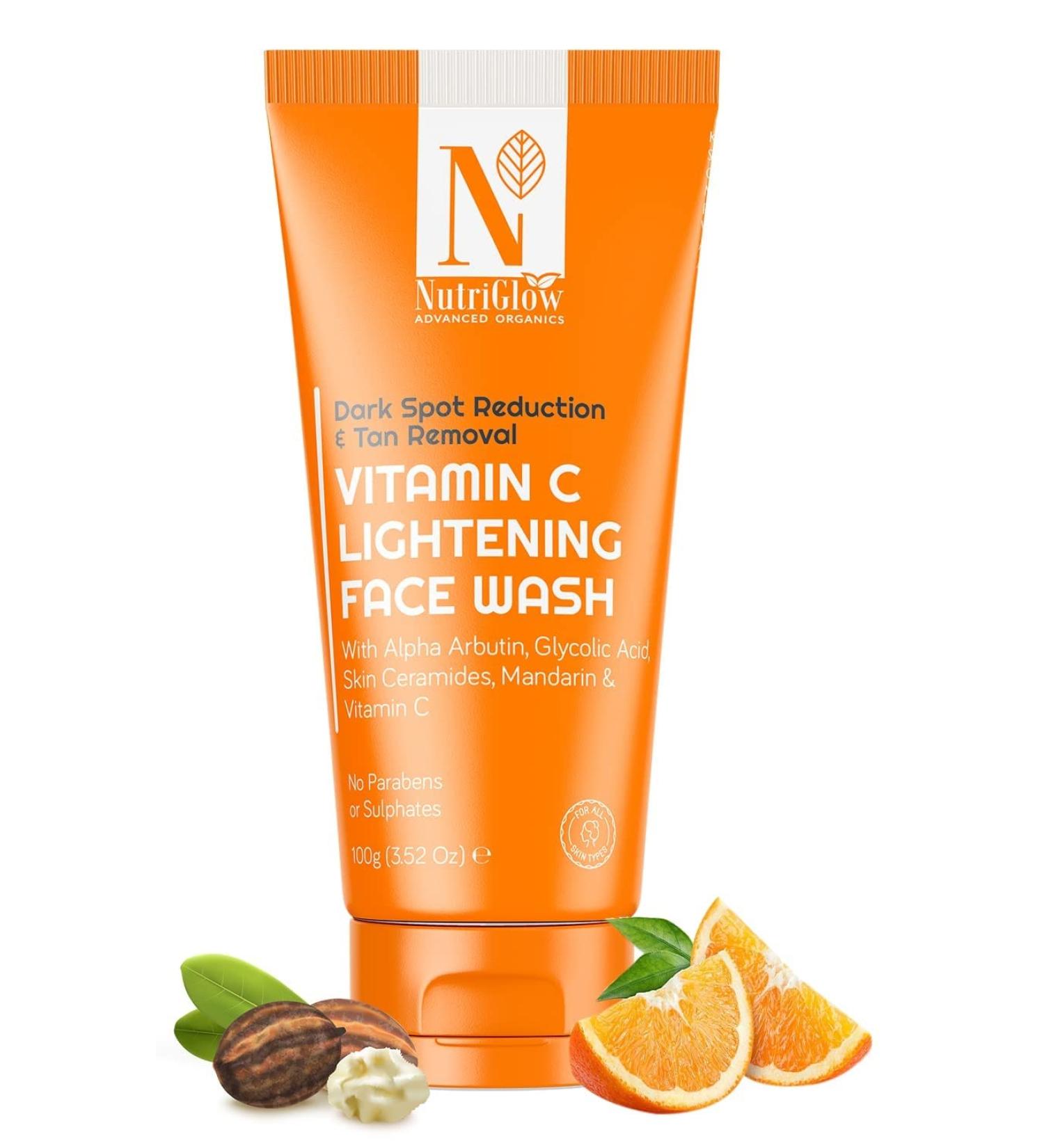 Nutriglow Advanced Organics Vitamin C Lightening Face Wash for Tan Removal Brightening Skin | All Skin Type Face Wash - 100Gm - Buy Online on GoSupps.com