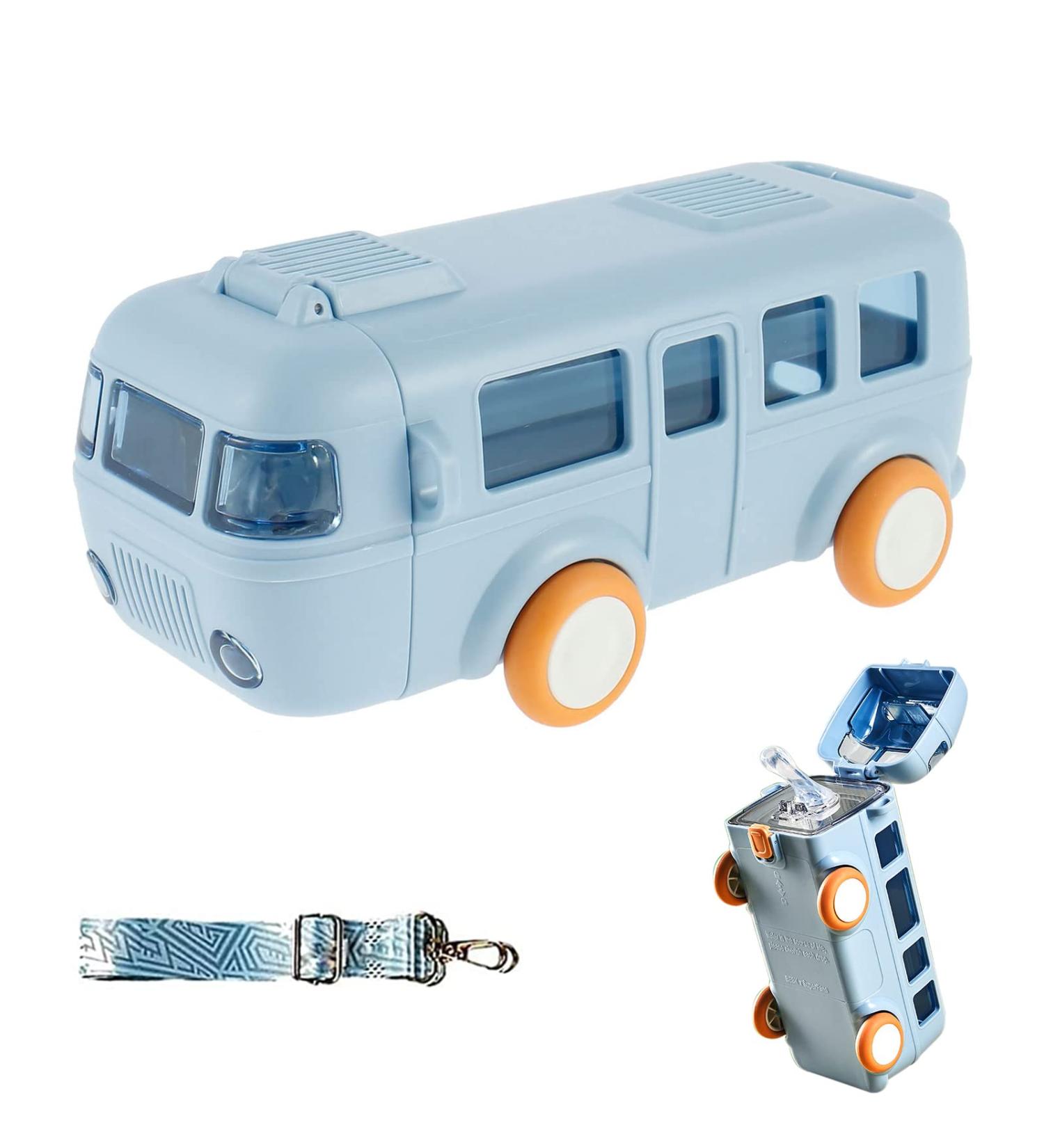 YAHSKY 2023 Portable Bus Shaped Sippy Water Bottle 500ML with Adjustable Strap - 17oz Cute Cartoon Water Jug for Sports and Daily Use (Blue) - Buy Online on GoSupps.com