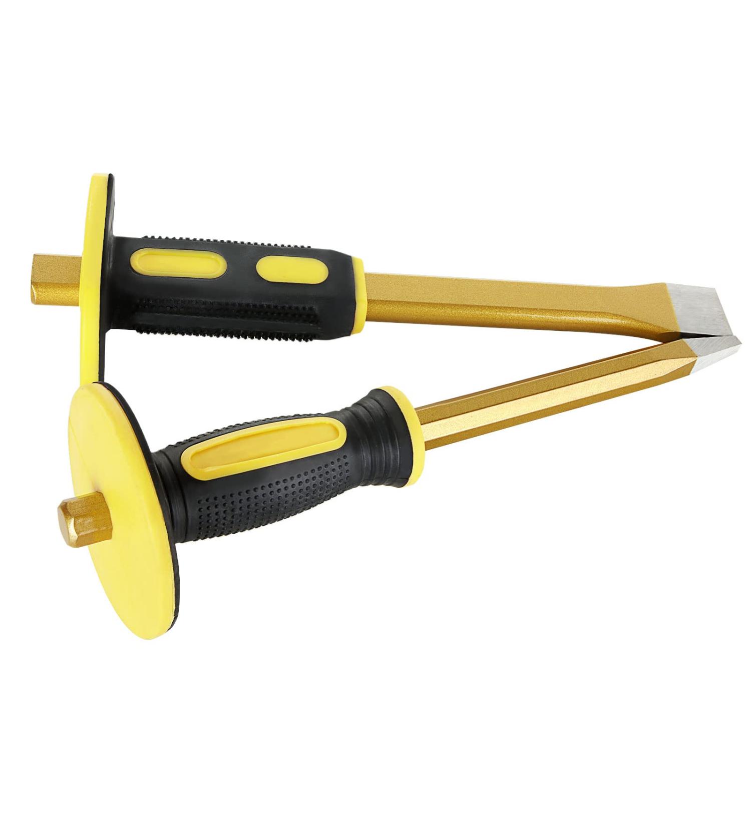 2 Pack 12 Inch Heavy Duty Cold Chisel Set with Hand Protection Flat and Pointed Head Tile Concrete Chisel Tool for Carving Demolishing Chipping - Buy Online on GoSupps.com