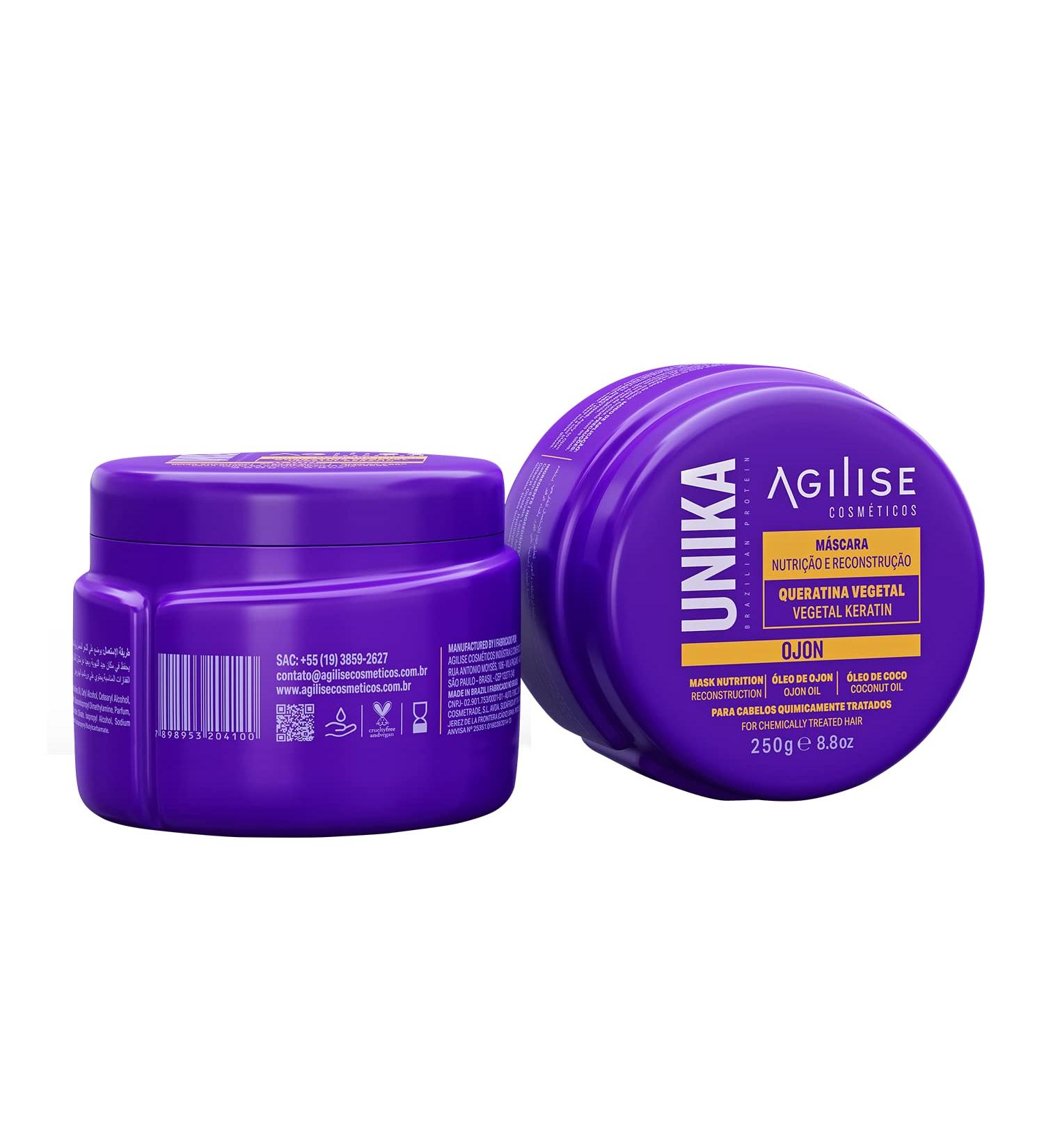 Unika Ojon Hair Mask for Chemically Treated Hair | Anti-Frizz, Sulfate-Free Treatment with Vegetal Keratin, Coconut Oil, Ojon Oil | Vegan | 8.8oz/250g - AGILISE - Buy Online on GoSupps.com