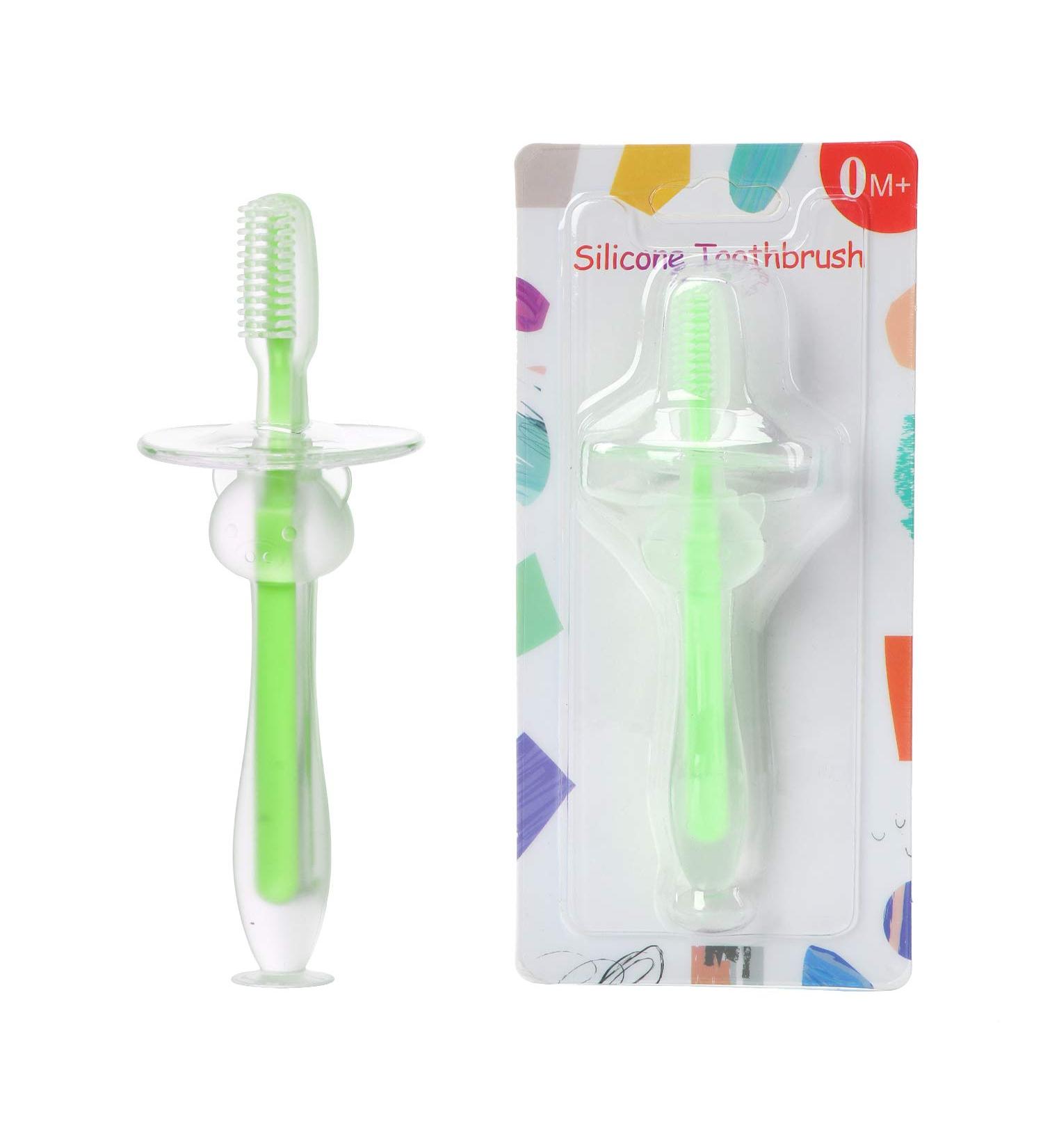 Silicone Infant Toothbrush | BPA-Free | Safe for 6-36 Months | Soft Bristles | Choke Protection | First Teeth Care | Toddler Suction Cup (Green) - Buy Online on GoSupps.com