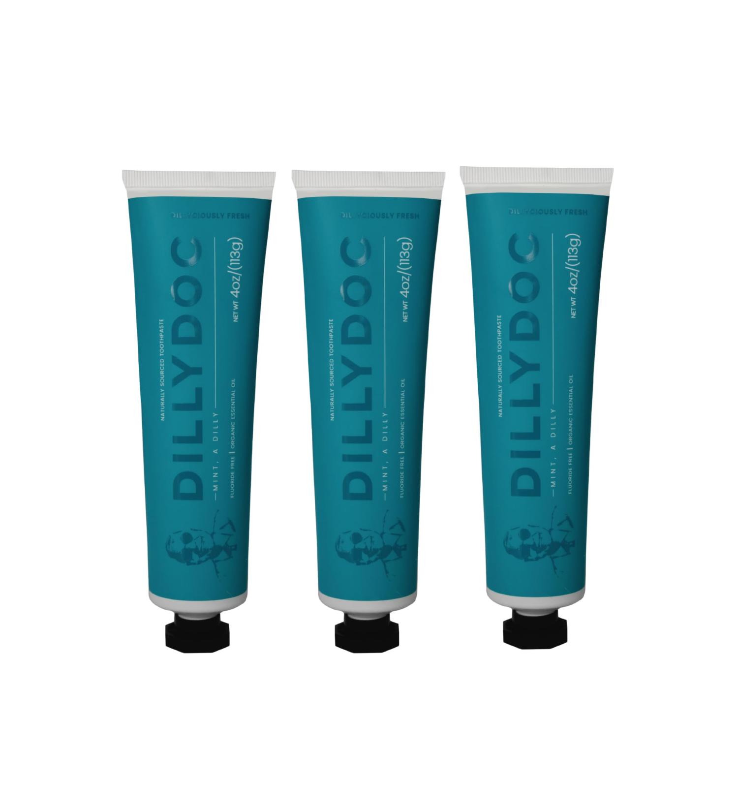 DILLYDOC - Fluoride-Free Mint Toothpaste for Fresh Breath Gentle on Teeth Natural Ingredients Eco-Friendly Bioplastic Tube Sustainable Oral Care for Adults and Kids (3 Pack Mint) - Buy Online on GoSupps.com