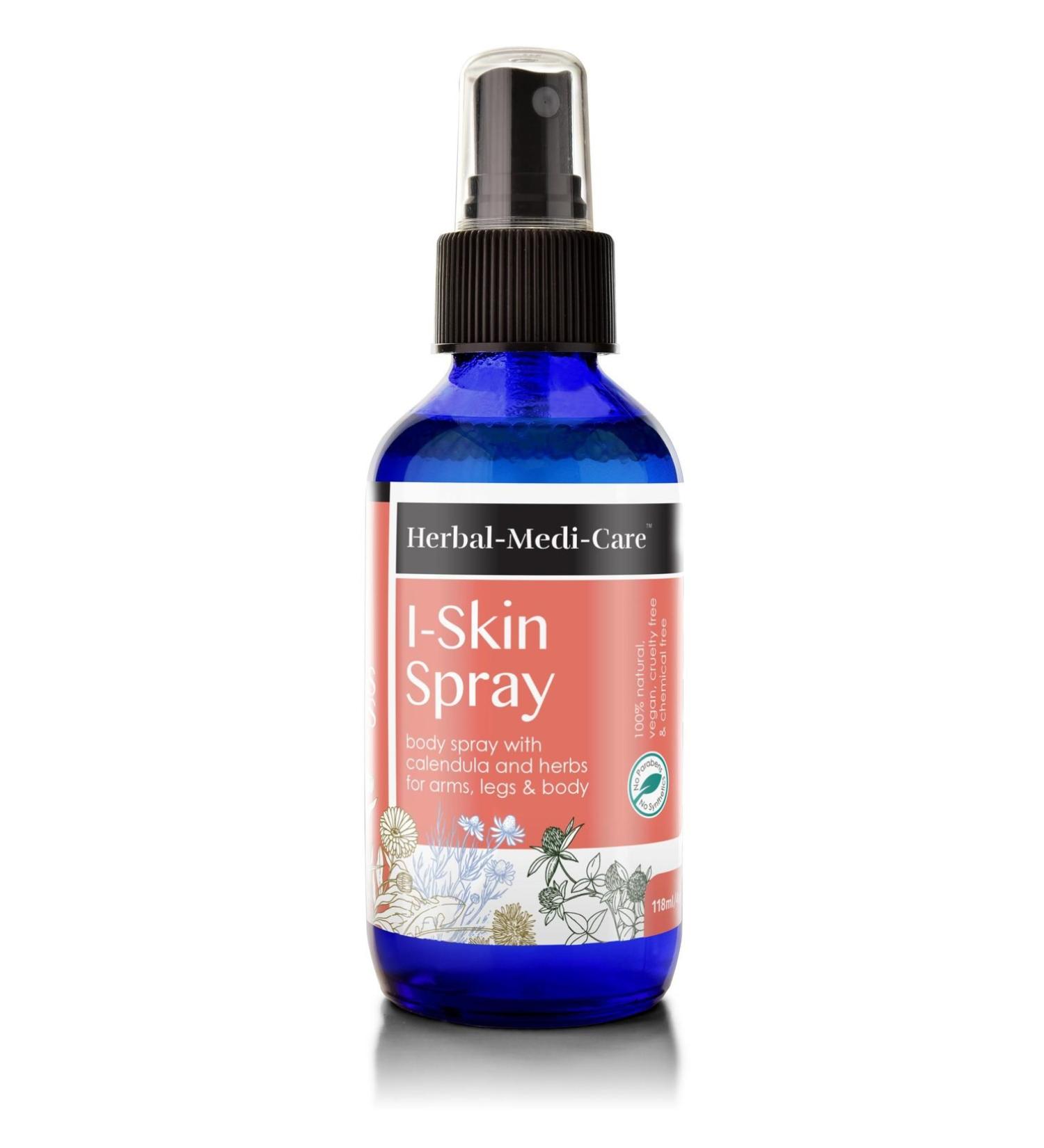 Organic I-Skin (Itchy) Spray by Herbal-Medi-Care (4 Fl Oz Glass Bottle) - No Toxic Synthetic Chemicals - TSA-Approved Travel Size