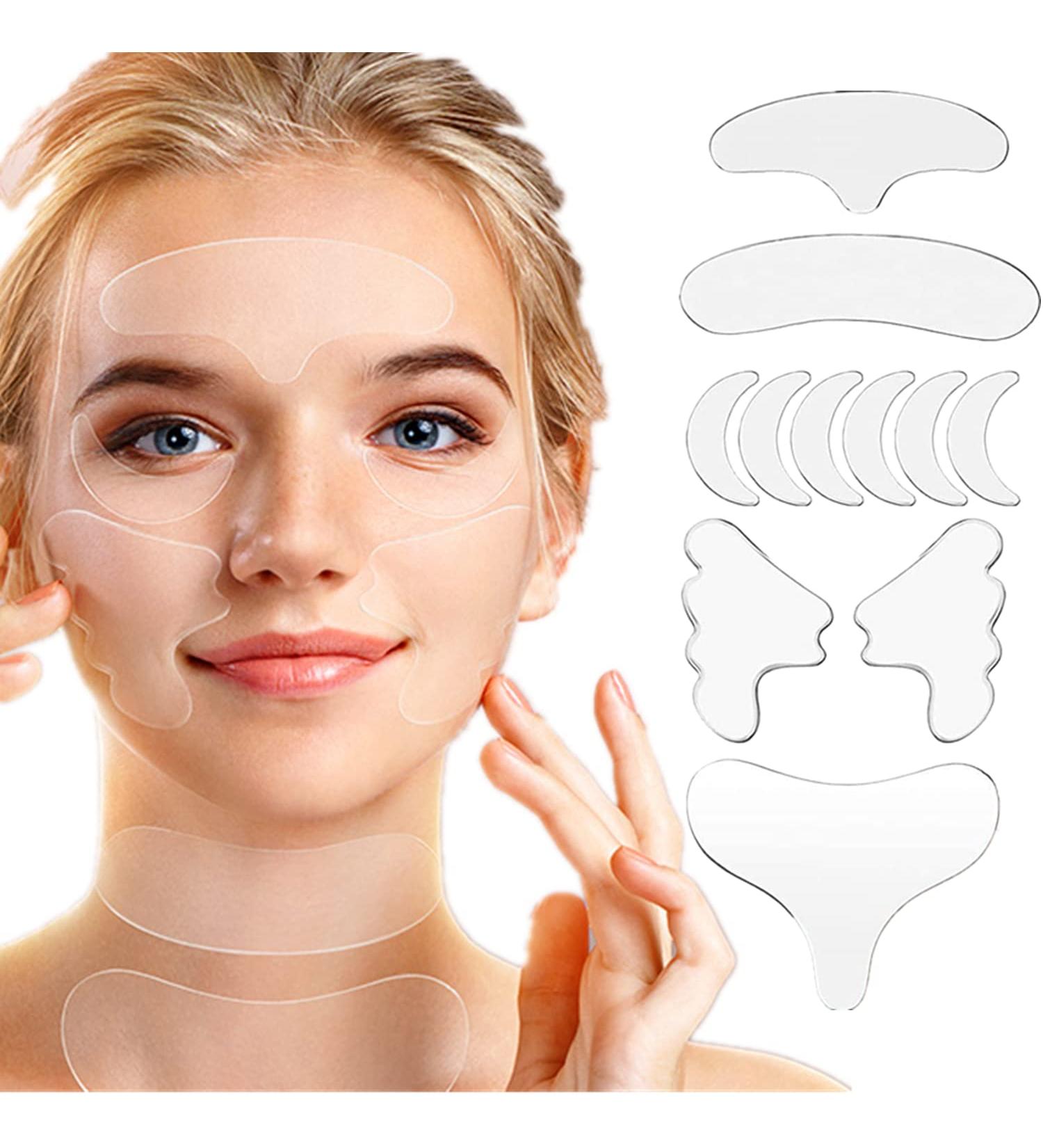 NEW! 8 pads Premium Reusable Hypoallergenic Silicone Anti Aging Pad.3 pads Silicone Chest Pads.2 pads Silicone Wrinkle Patches.3 pads Silicone Care Neck Pad. for Wrinkles Prevention