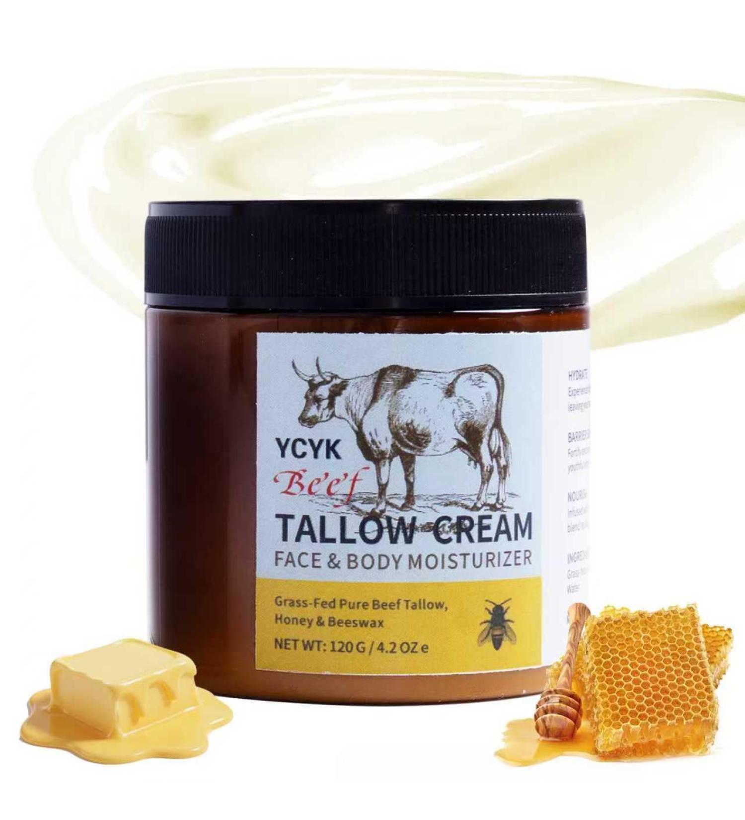 Ycyk Grass-Fed Beef Tallow & Honey Balm Beef Tallow for Skin Deeply Hydrating Face & Body Cream with Natural Beeswax Repairing Moisturizer for All Skin Types Face Creams120g/4.2oz(Honey Scent) - Buy Online on GoSupps.com