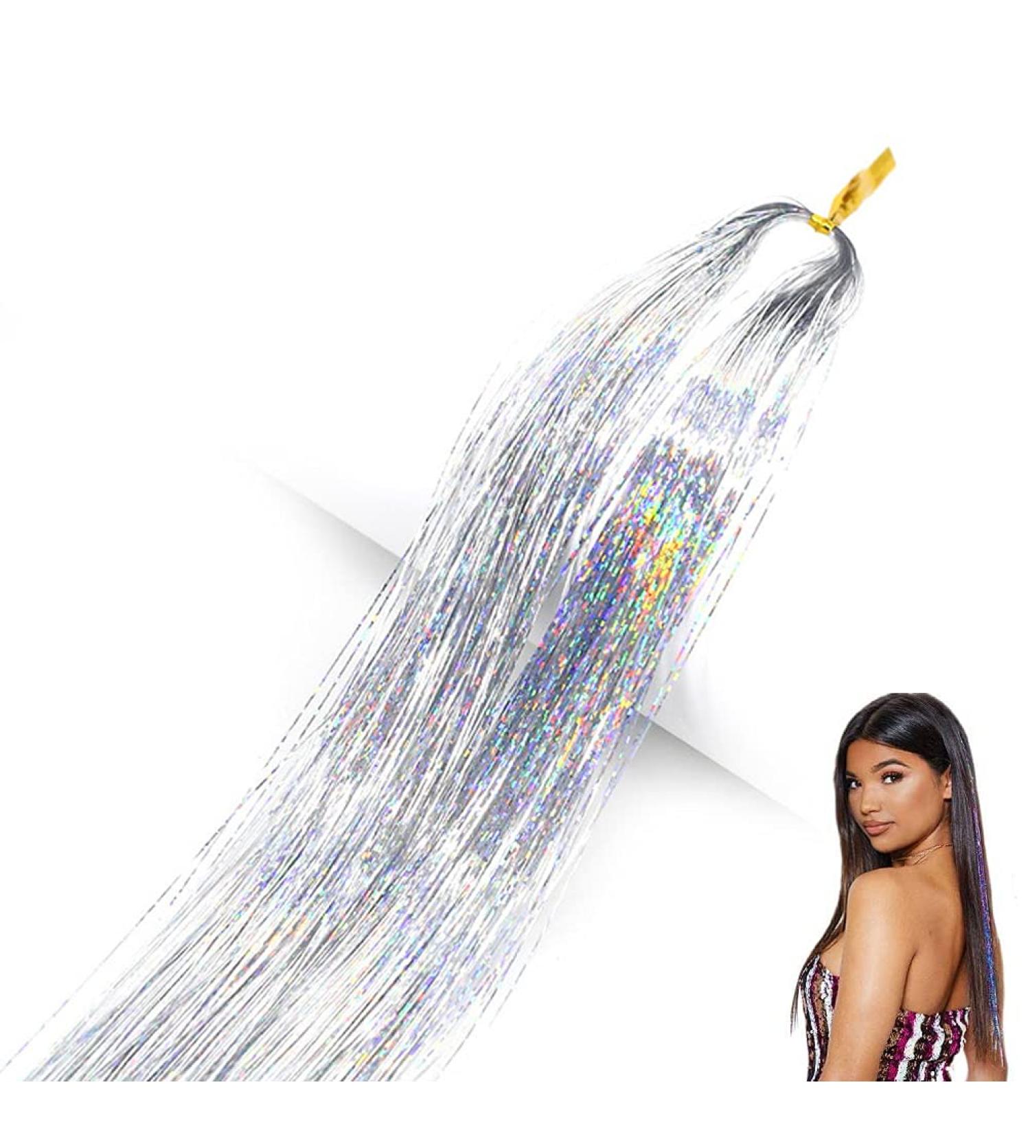 ROOYA 220-Piece Hair Lametta - Sparkly Glitter Hair Stripes for Women & Girls | Perfect for Halloween Parties - Silver - Buy Online on GoSupps.com