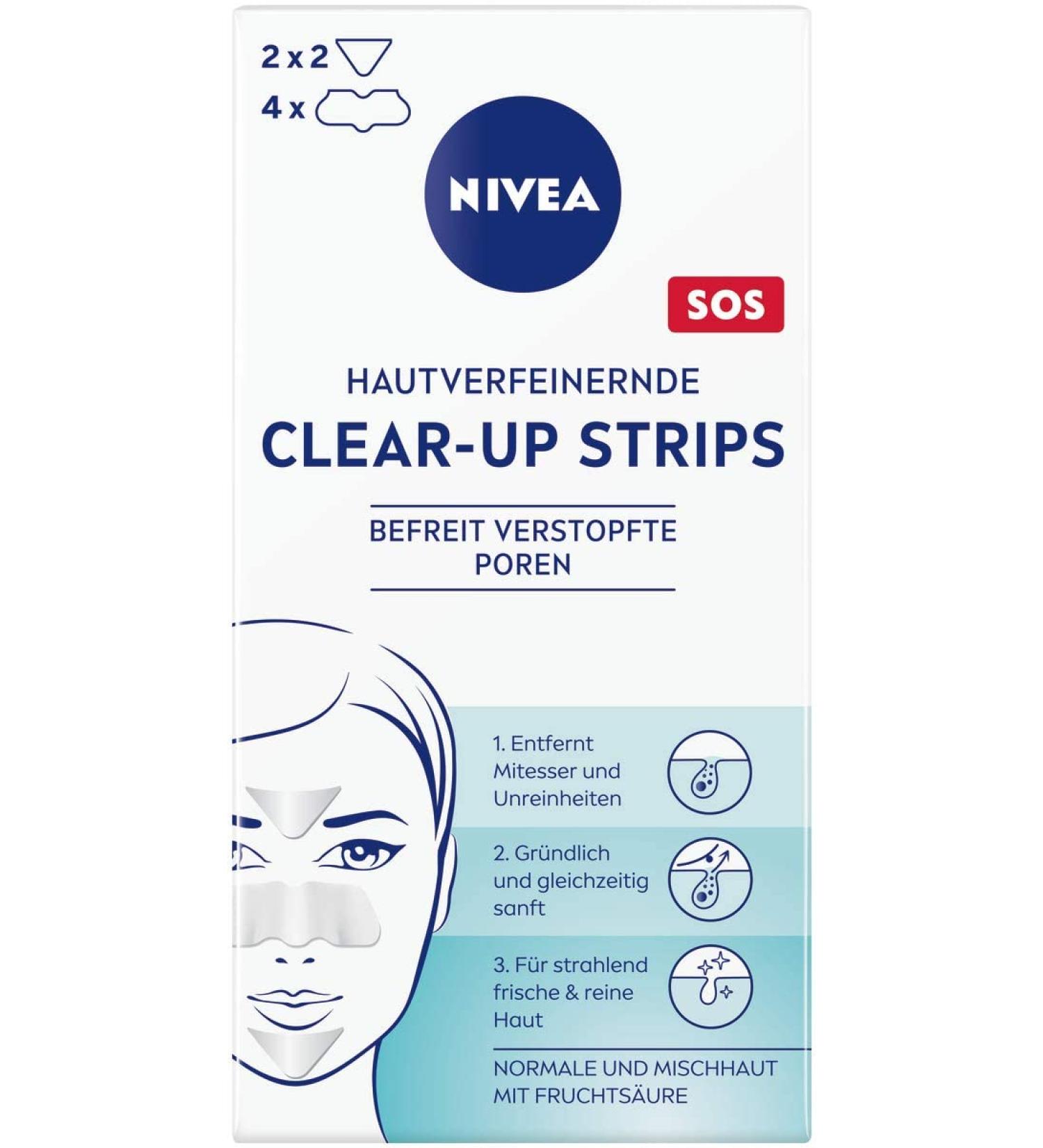 NIVEA Skin-Intolerant Clear-Up Strips - 6 Pieces | Blackhead & Impurity Removal with Fruit Acid | Face Cleaning Strips - Buy Online on GoSupps.com