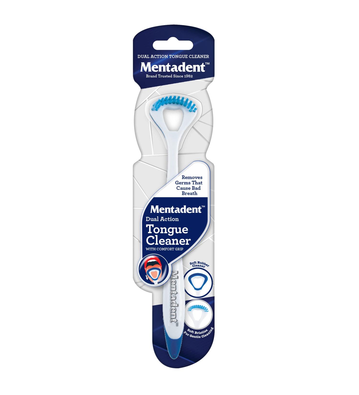GuruNanda Mentadent Tongue Cleaner - Dual Action Brush & Scraper for Bad Breath & Odor Elimination (Multi-Color) - Buy Online on GoSupps.com