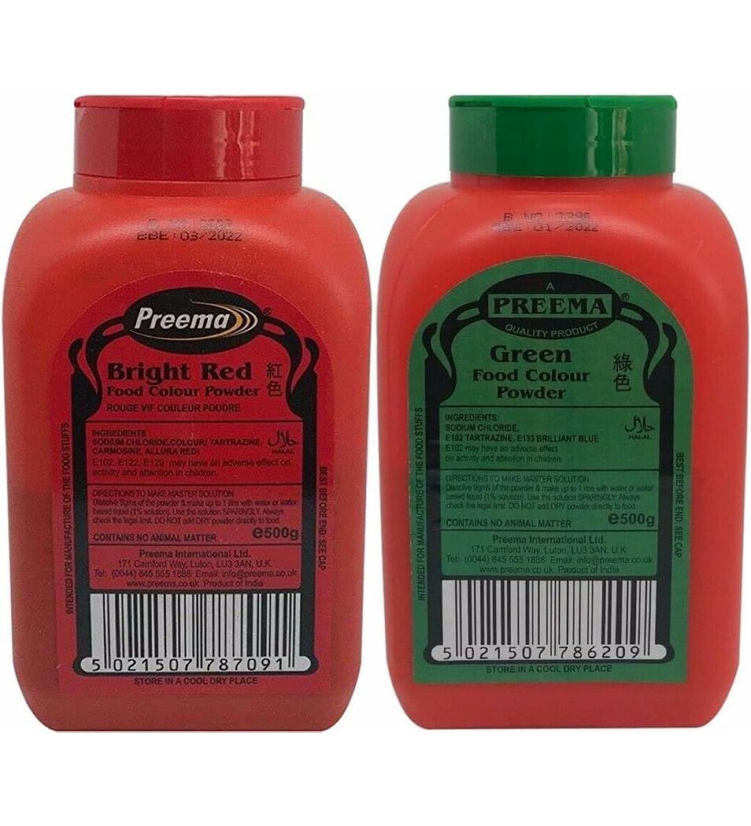 Bright RED and GREEN Preema Food Colour Powder Tubs 500g | 500g x 2 Tub | |You can decorate your christmas cake |High qulity premium product | Suitable for vegetarians. - Buy Online on GoSupps.com