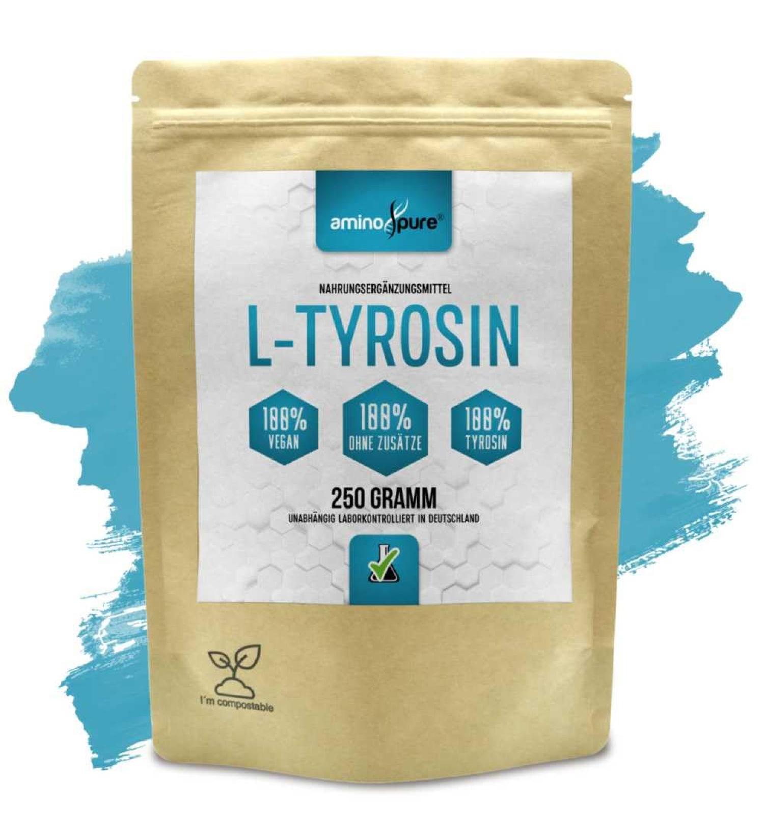 aminopure | Pure Tyrosine Powder | Pure L-Tyrosine Without Additives | Fermentation From Corn (Non-GMO) | 100% Vegan & Lab Tested | 250g - Buy Online on GoSupps.com