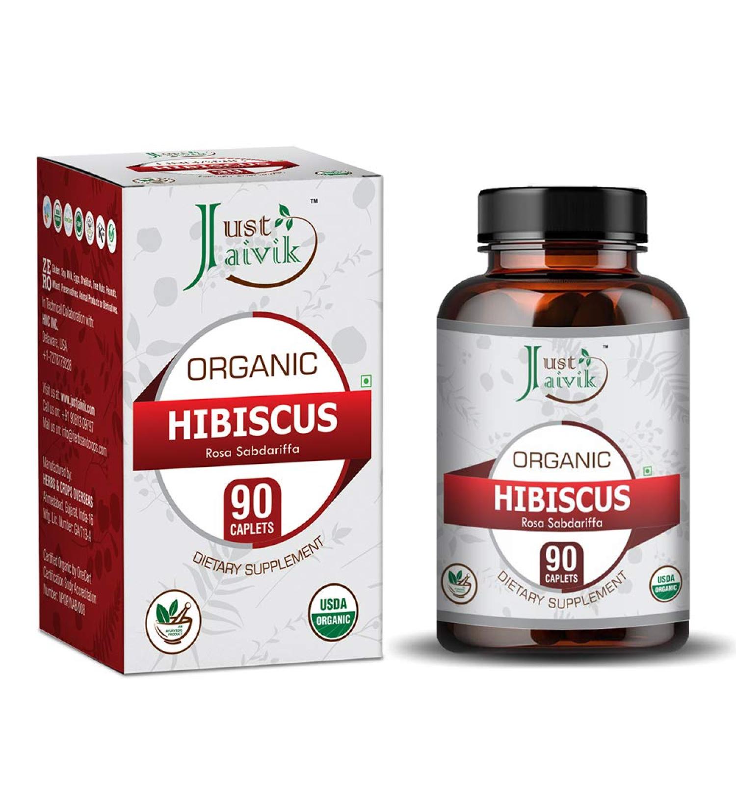 Just Jaivik 100% Organic & Pure Hibiscus (Rosa Sabdariffa) Tablets As Dietary Supplements - 750mg (90 Tablets) | Detoxification | Cardiac Health*