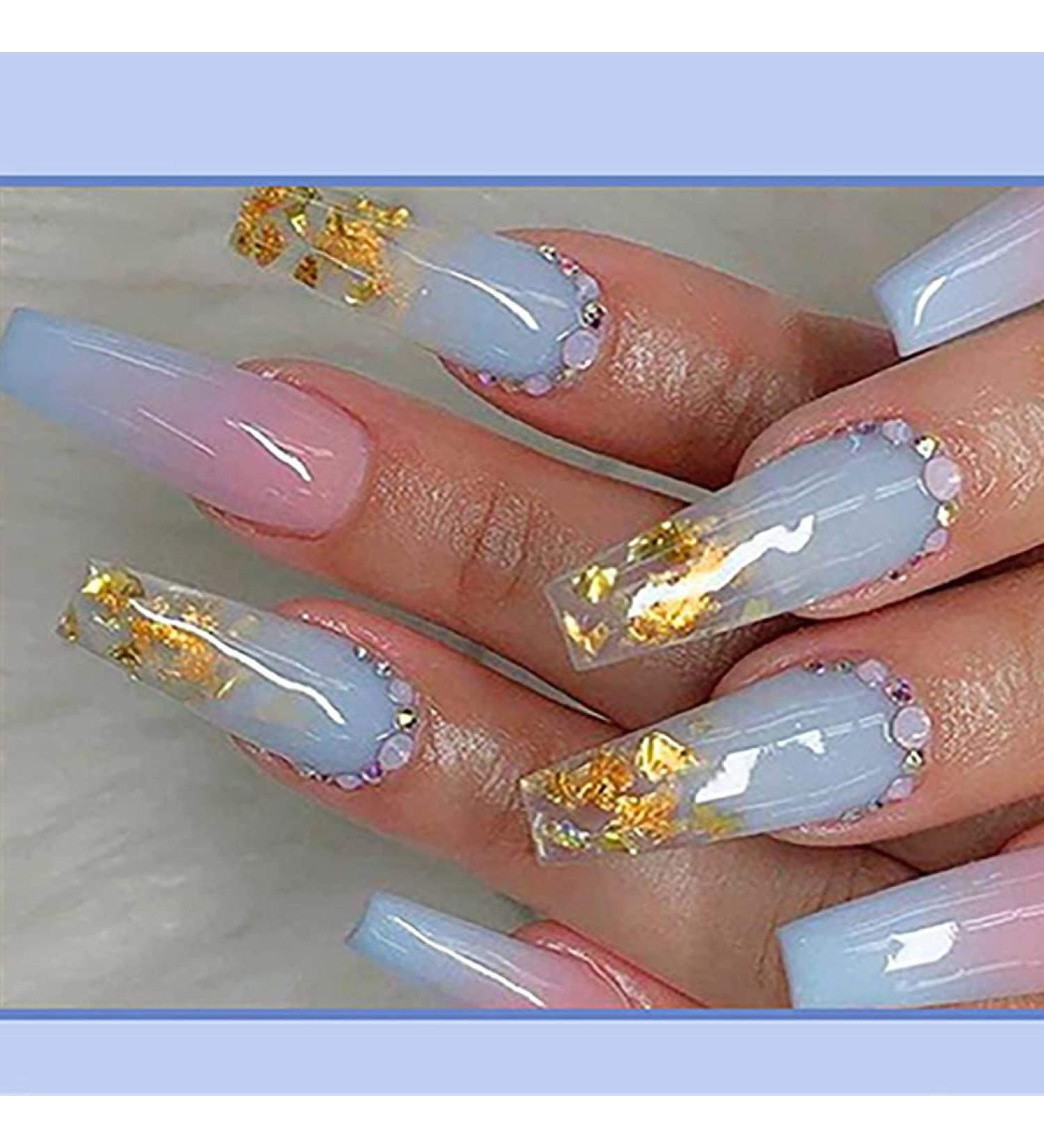 Brishow Ballerina Acrylic False Nails - 24 Long Crystal Press-On Coffin Nails for Women & Girls | International Shipping - Buy Online on GoSupps.com