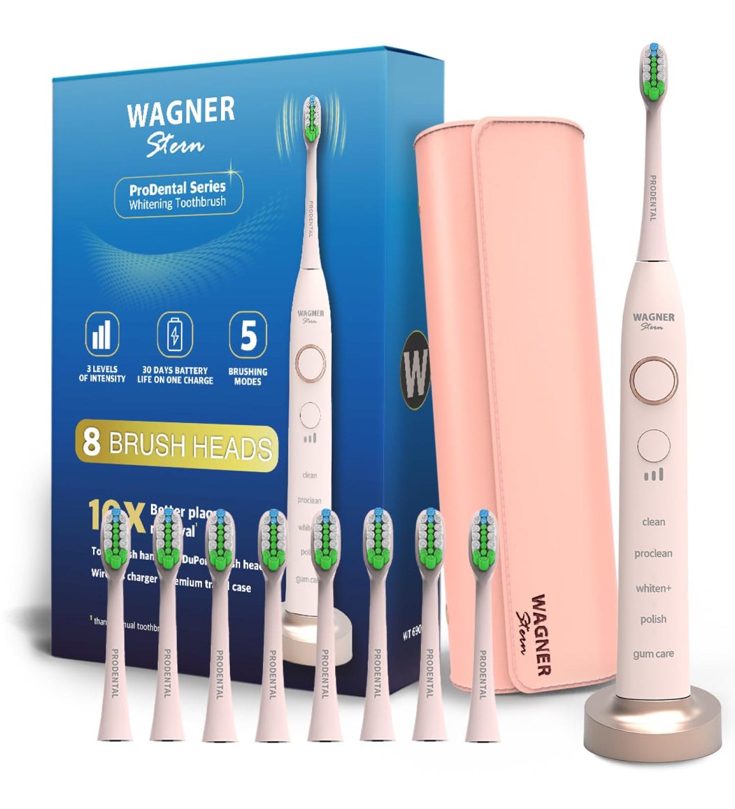 Wagner Stern ProDental Electric Toothbrush - 5 Modes 3 Intensity Levels 8 Dupont Bristles Travel Case - Pink | Buy Internationally - Buy Online on GoSupps.com
