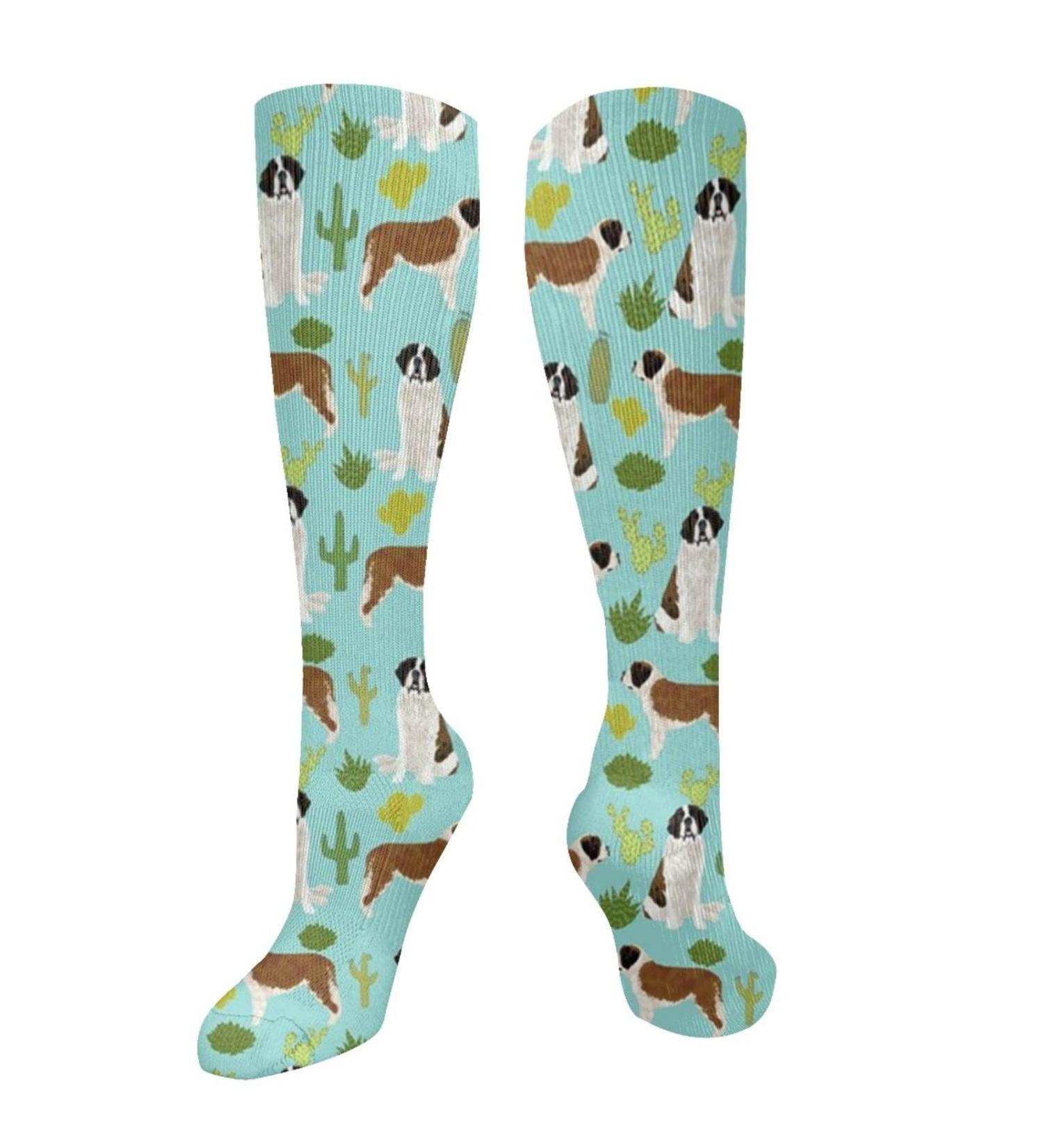 Bernhardiner Dog Pattern Cactus Compression Socks for Men & Women - 15-20 mmHg Circulation Support for Running & Cycling - Buy Online on GoSupps.com