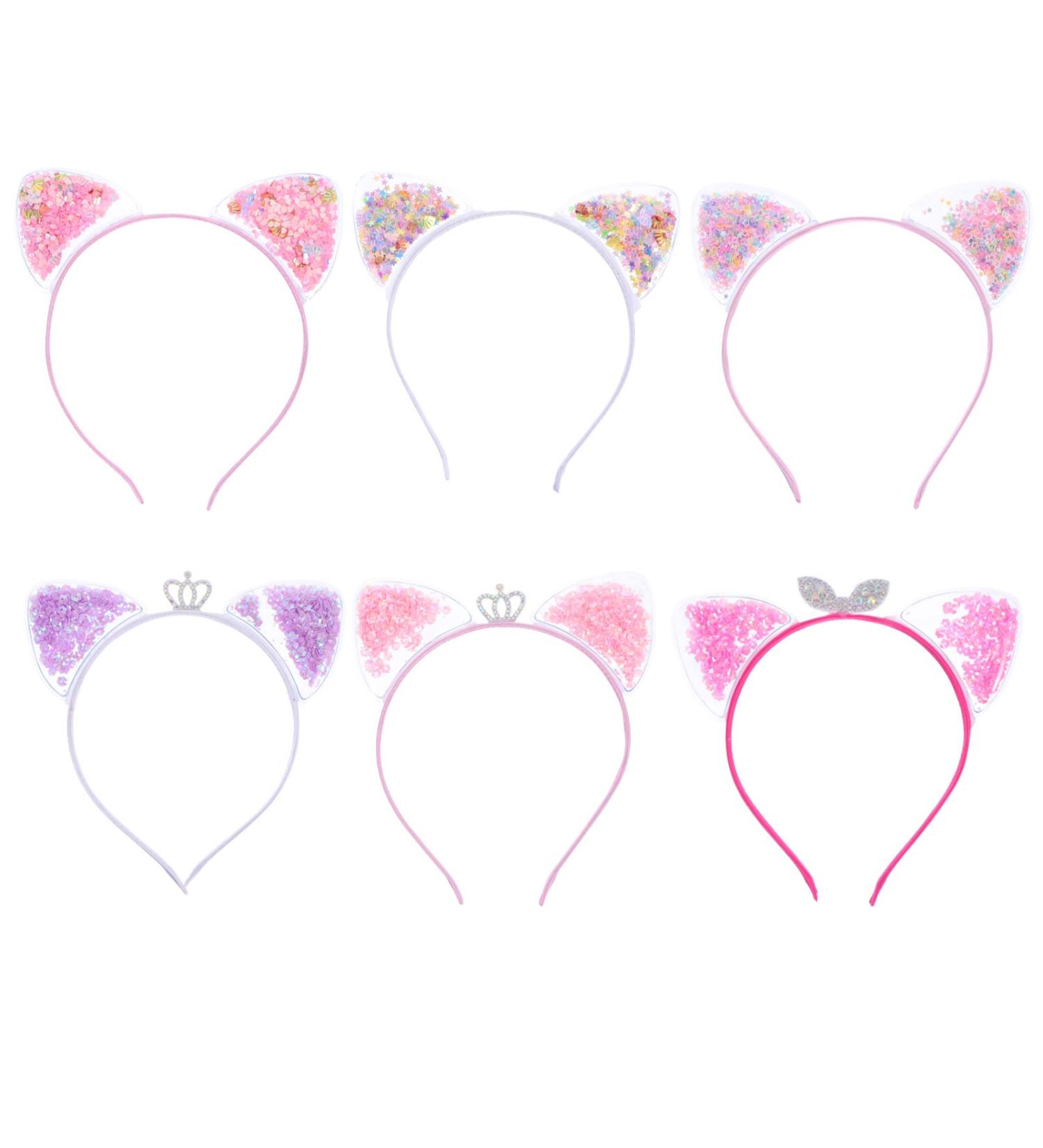 Lurrose 6-Piece Sequin Cat Ears Headband - Rainbow Bling Kitty Hair Band & Mermaid Crown Accessories for Christmas & Halloween Party Favors - Buy Online on GoSupps.com