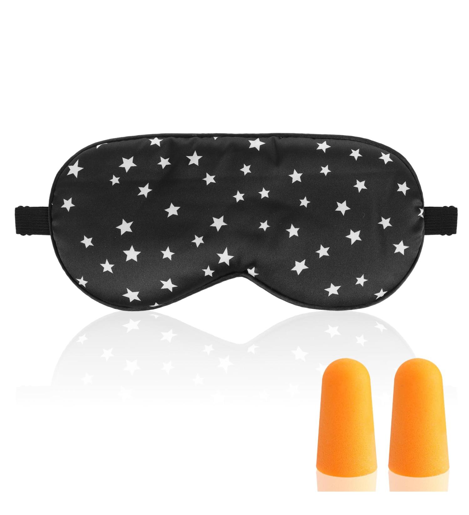 Stars Silk Sleep Mask - Black Starry Sky Eye Cover with Adjustable Strap & Earplugs | Soft Lightweight Blackout Sleeping Aid for Men & Women - Buy Online on GoSupps.com