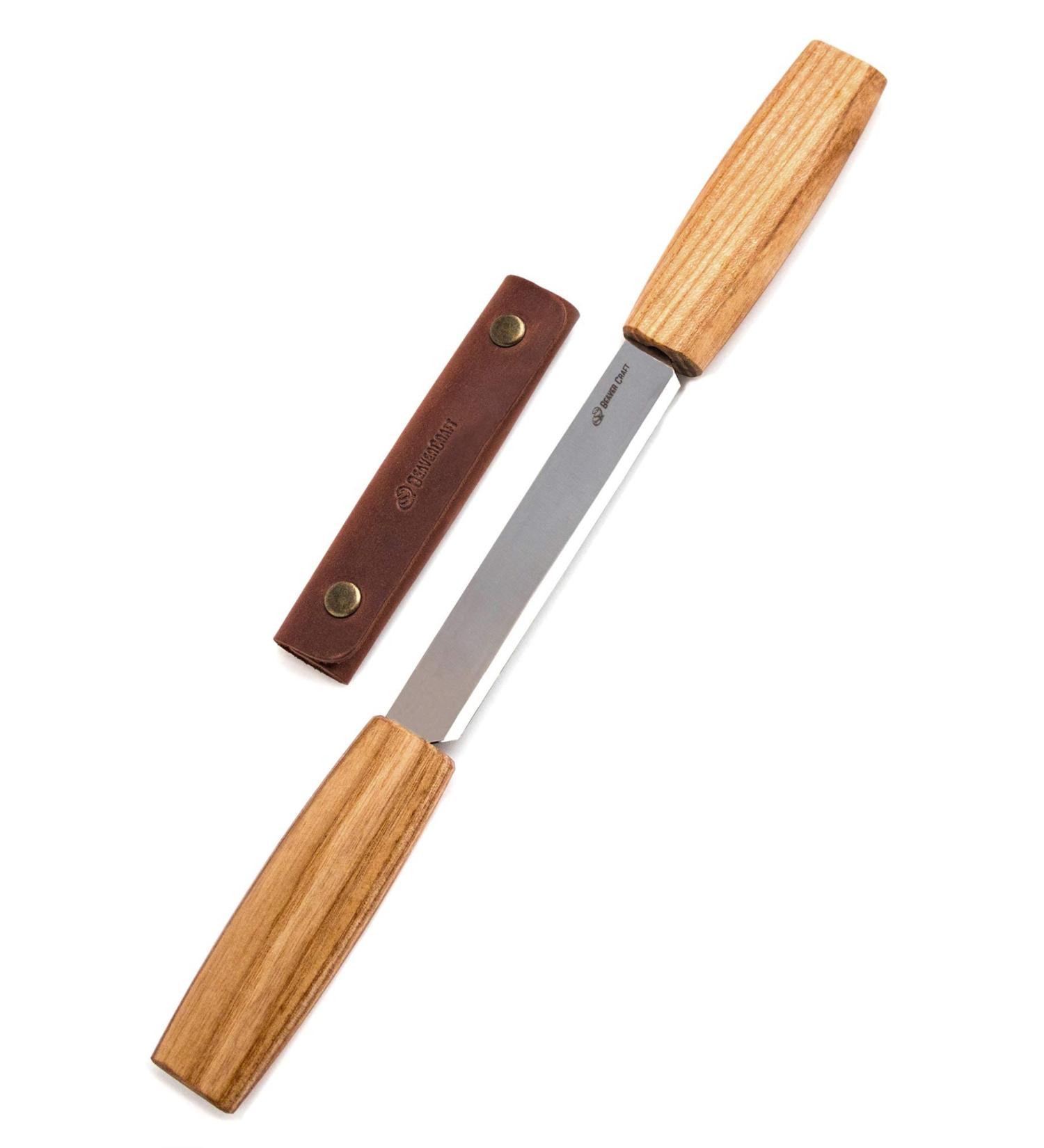 BeaverCraft DK2s Draw Knife with Leather Sheath - Woodworking Tool for Whittling and Carving - Buy Online on GoSupps.com