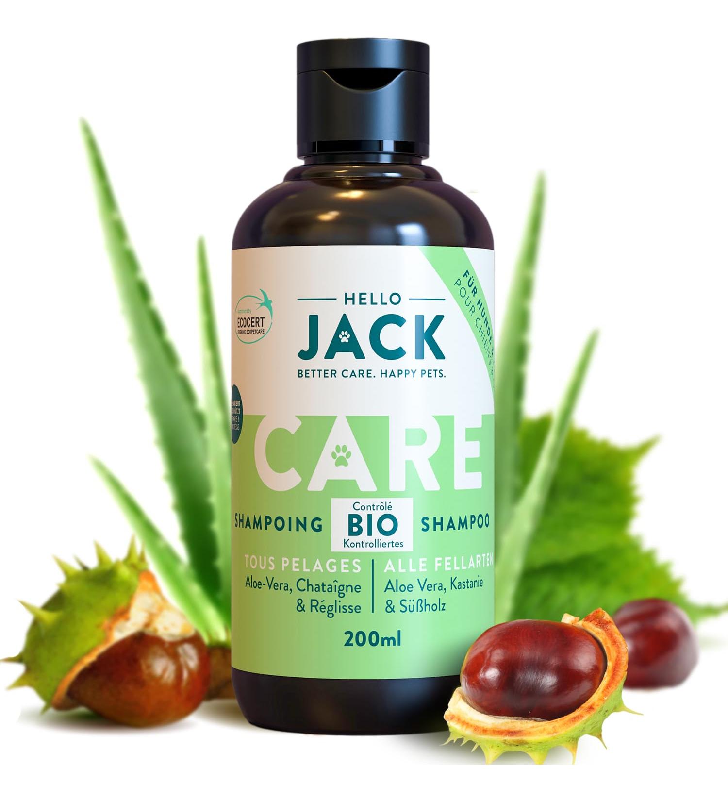 Hello Jack Natural Dog Shampoo - Gentle Aloe Vera & Chestnut Formula for Dogs Puppies & Cats - Eliminates Odor & Promotes Soft Shiny Fur - Buy Online on GoSupps.com