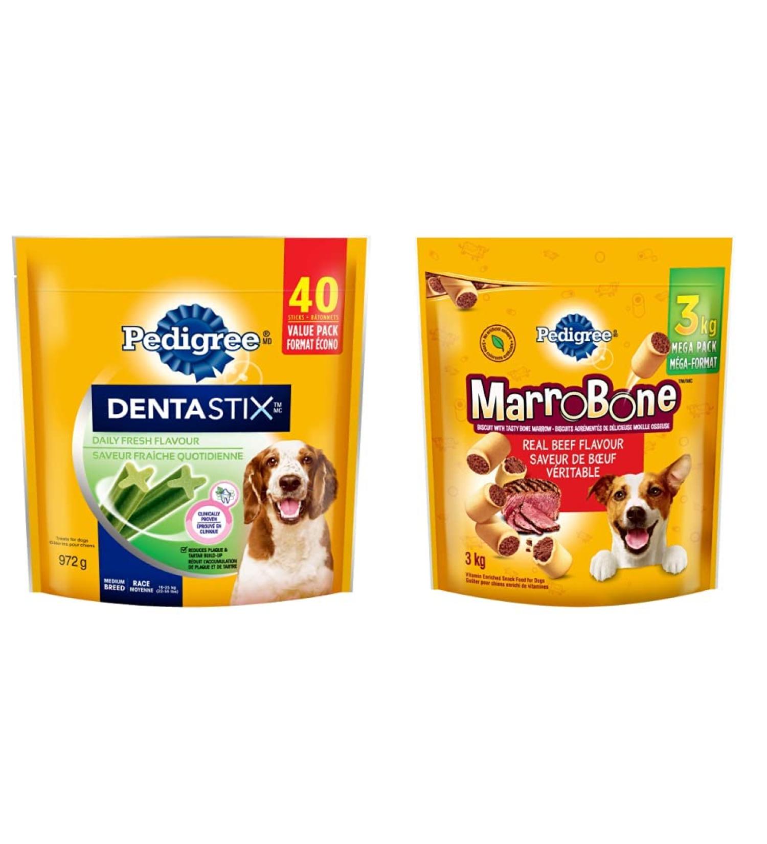 PEDIGREE DENTASTIX Oral Care Dog Treats for Medium Dogs - Fresh Flavour 40 Sticks & MARROBONE Medium Dog Treats - Beef Flavour 3kg Pouch Fresh 2 Piece Set Dog Treats + Dog Food 3 kg (Pack of 1) - Buy Online on GoSupps.com