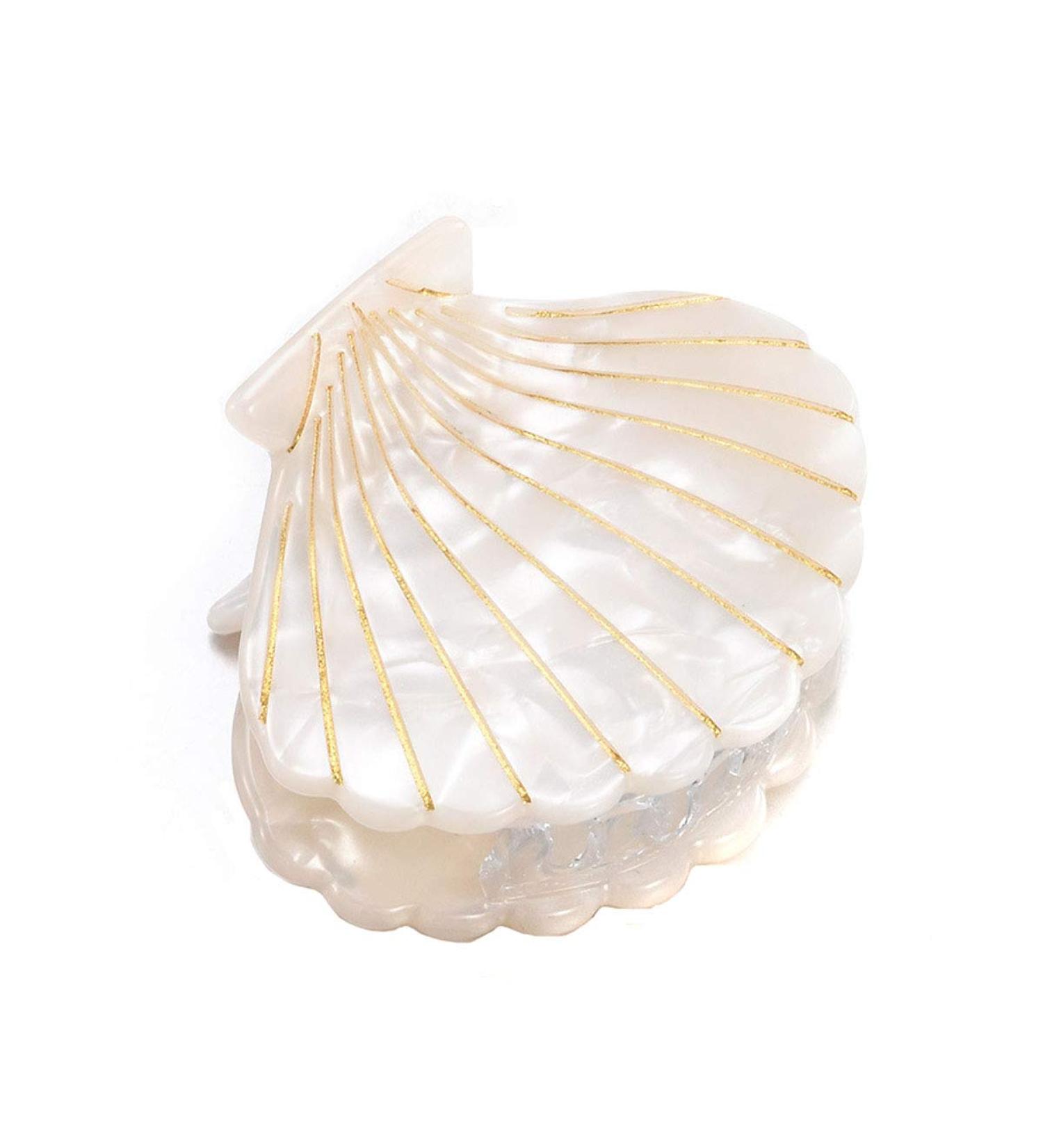 Shell Shape White Marble Hair Clip - Women's Fashion Acrylic Resin Hair Clamp - Buy Online on GoSupps.com
