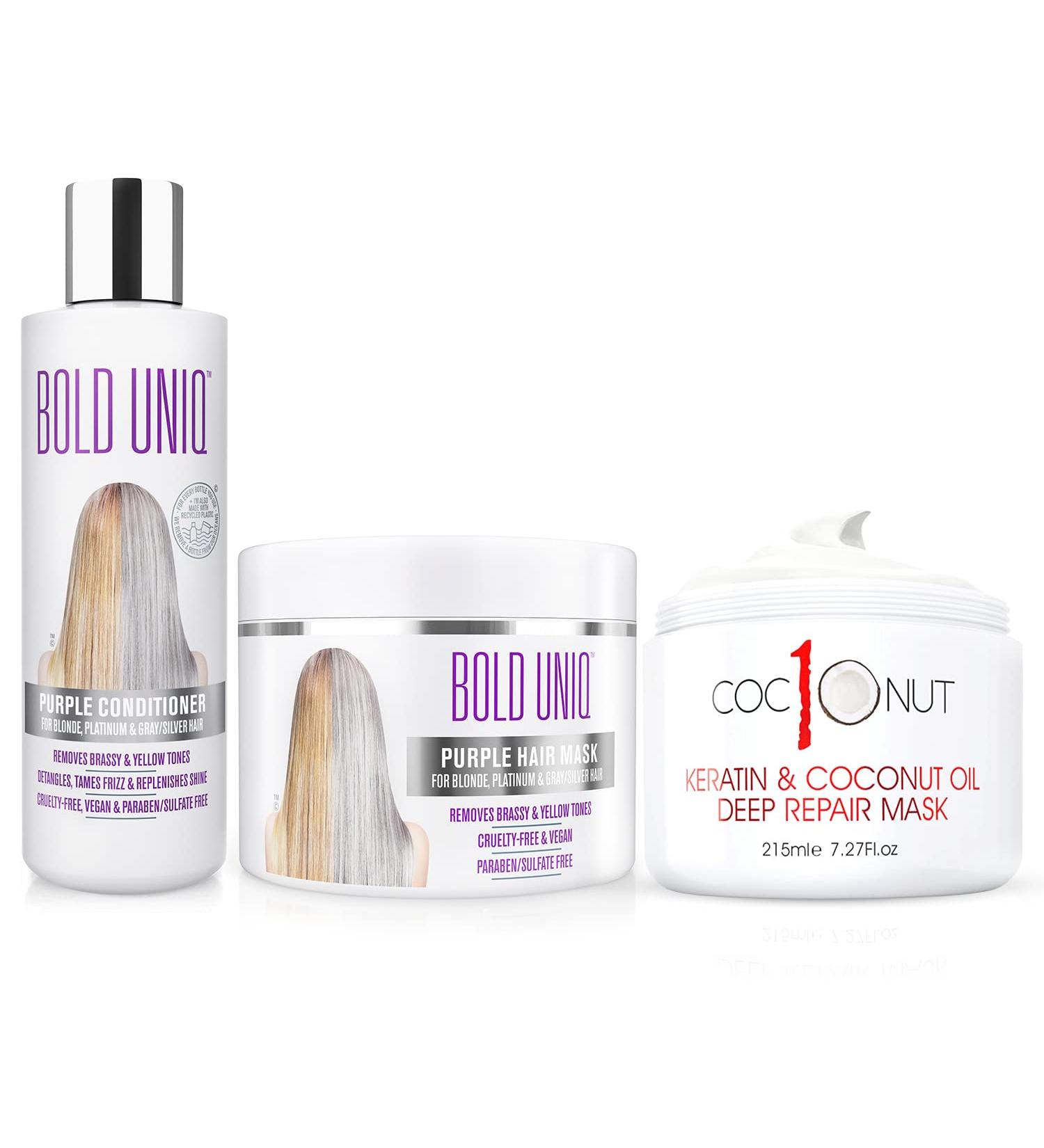 Purple Hair Mask & Coconut Hair Mask Bundle for Blonde, Platinum, Silver, Gray & Ash Hair - Paraben & Sulfate-Free, Cruelty-Free & Vegan - Buy Online on GoSupps.com