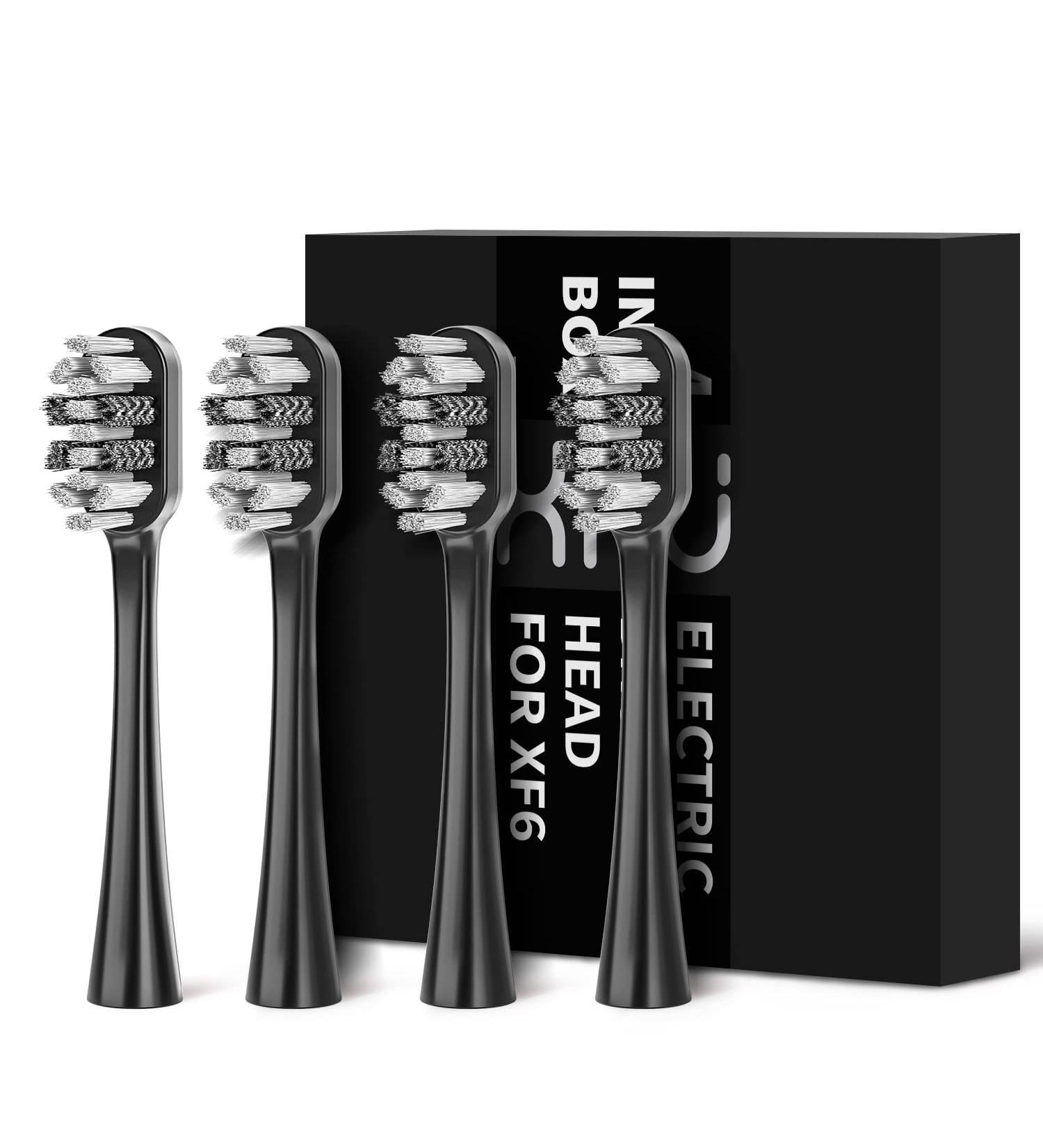 XFU-2007 Sonic Electric Battery Toothbrush Replaceable Brush Head*4 Compatible with The XF-2007 Handles(Black)