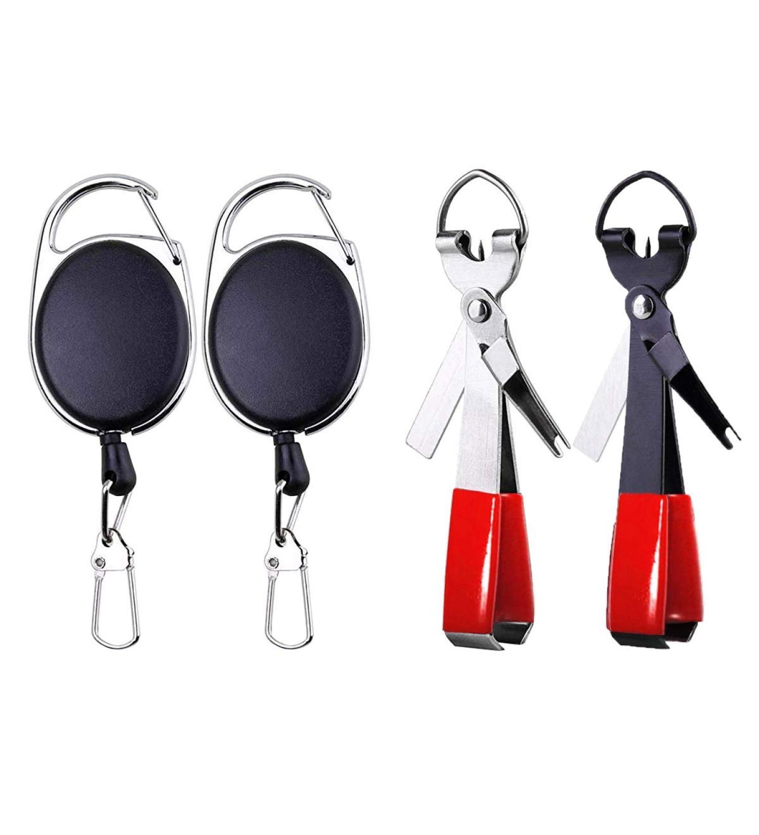 HIBD Fishing Quick Knot Tying Tool - Stainless Steel 4 in 1 Tool with Fly Line Clippers, Hook Sharpener, and Zinger Retractor - 2 Sets (Silver and Black Body with Red Grips) - Buy Online on GoSupps.com