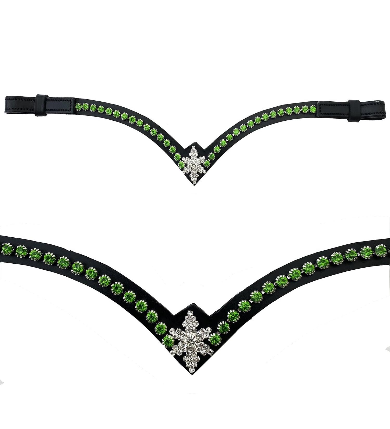 Leone Equipment Browband Horse Glitter Gift Box | Full/Warmblood | Green Stones & Black Leather - International Shipping Available - Buy Online on GoSupps.com