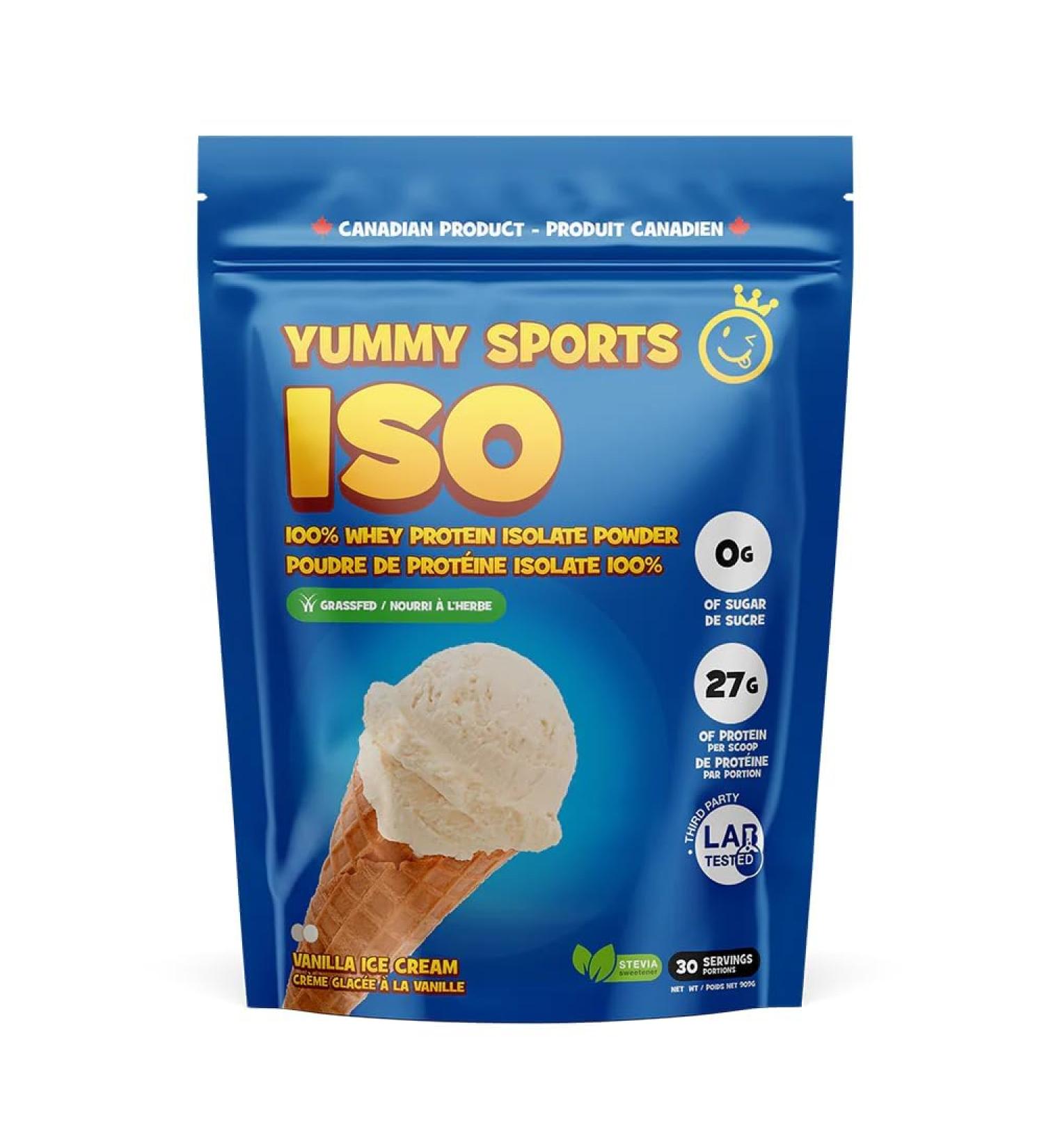 Yummy Sports Whey Protein Powder Isolate - 27g Protein Per Serving - Grass Fed Fast Absorbing Protein - Vegan Zero Sugar Keto Friendly Protein Supplement - 30 Servings 2 LBS - Vanilla Ice Cream - Buy Online on GoSupps.com
