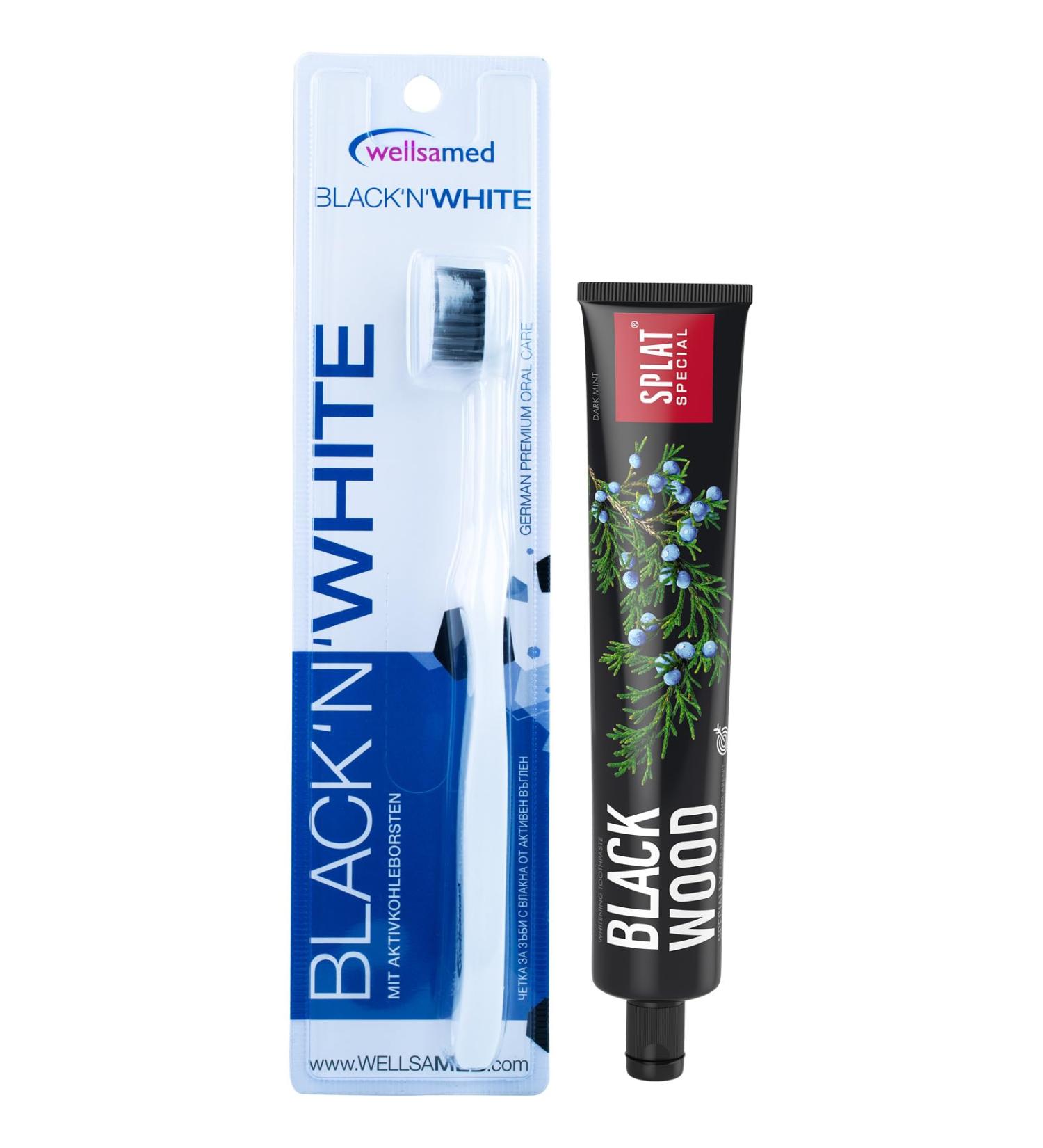 Wellsamed Savings Set: Black'n White Activated Carbon Toothbrush & Splat Blackwood Whitening Toothpaste for a Brighter Smile - International Shipping Available - Buy Online on GoSupps.com