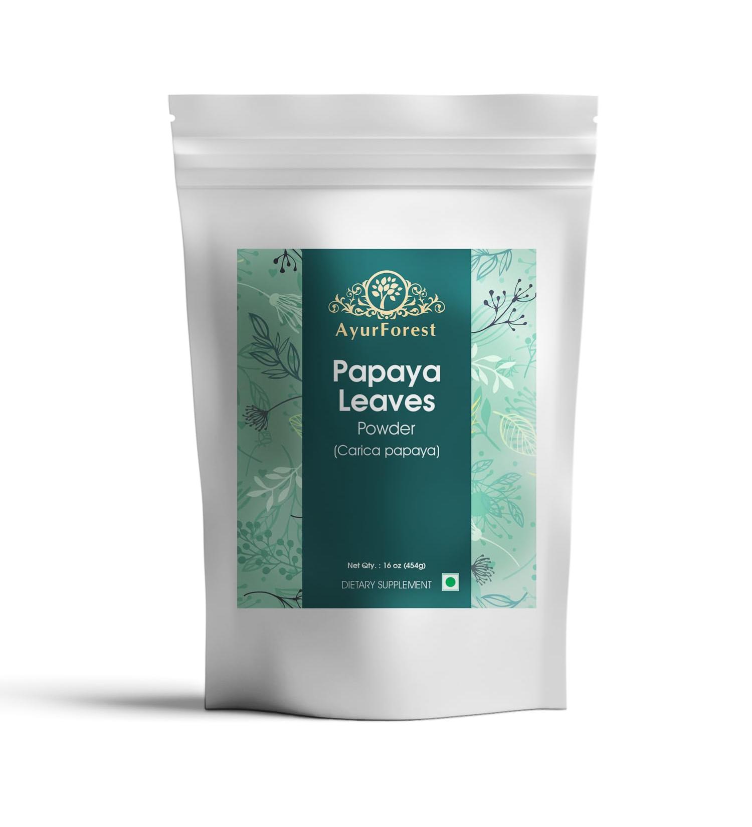 AYURFOREST Papaya Leaf Powder Dried Leaves Carica Papaya Herbal Supplement 16 Ounce | 454 gram
