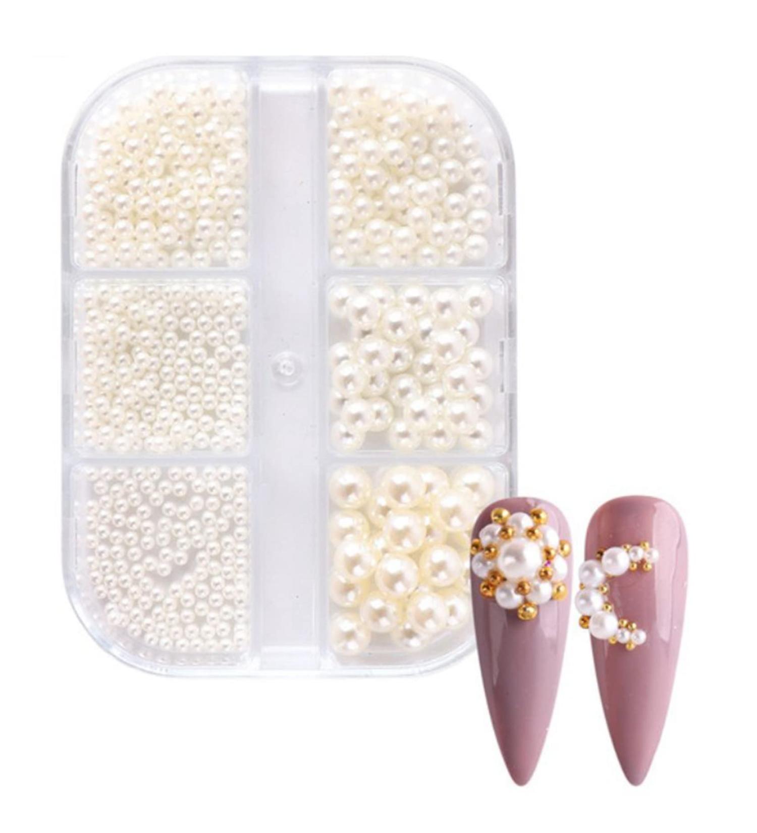 TsoLay 1Box Pearl Nail Charms White Round Nail Parts Gold Steel Beads Balls Jewelry Nail Art Accessories Color:ZZ15 - Buy Online on GoSupps.com