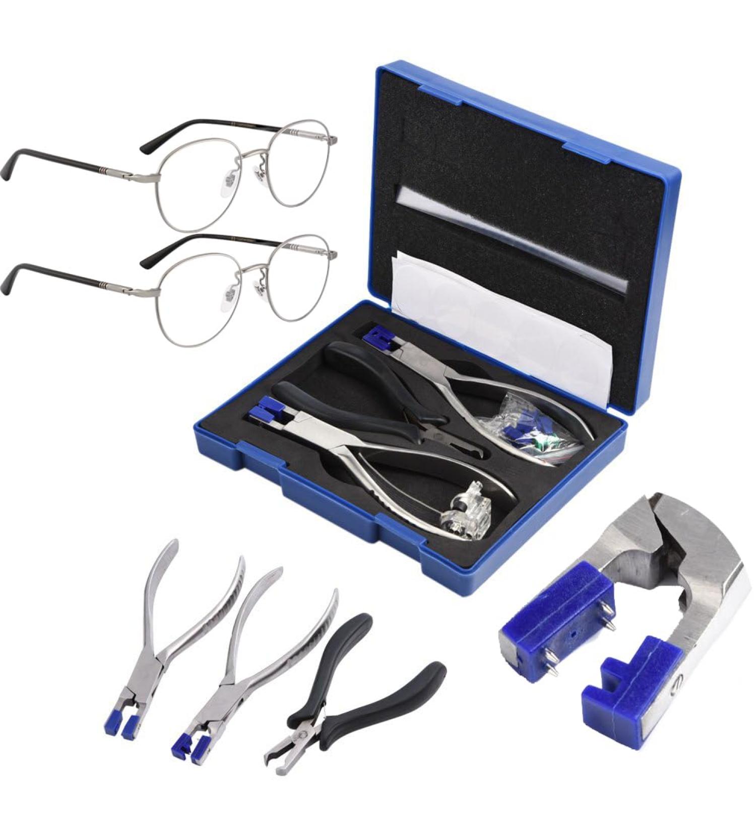 Professional Eye Glass Repairing Tools Kit Rimless Eye Glass Repairing Kit lasses Repair Pliers Rimless Glasses Frame Eyeglass Optical Kit with Storage Box - Buy Online on GoSupps.com