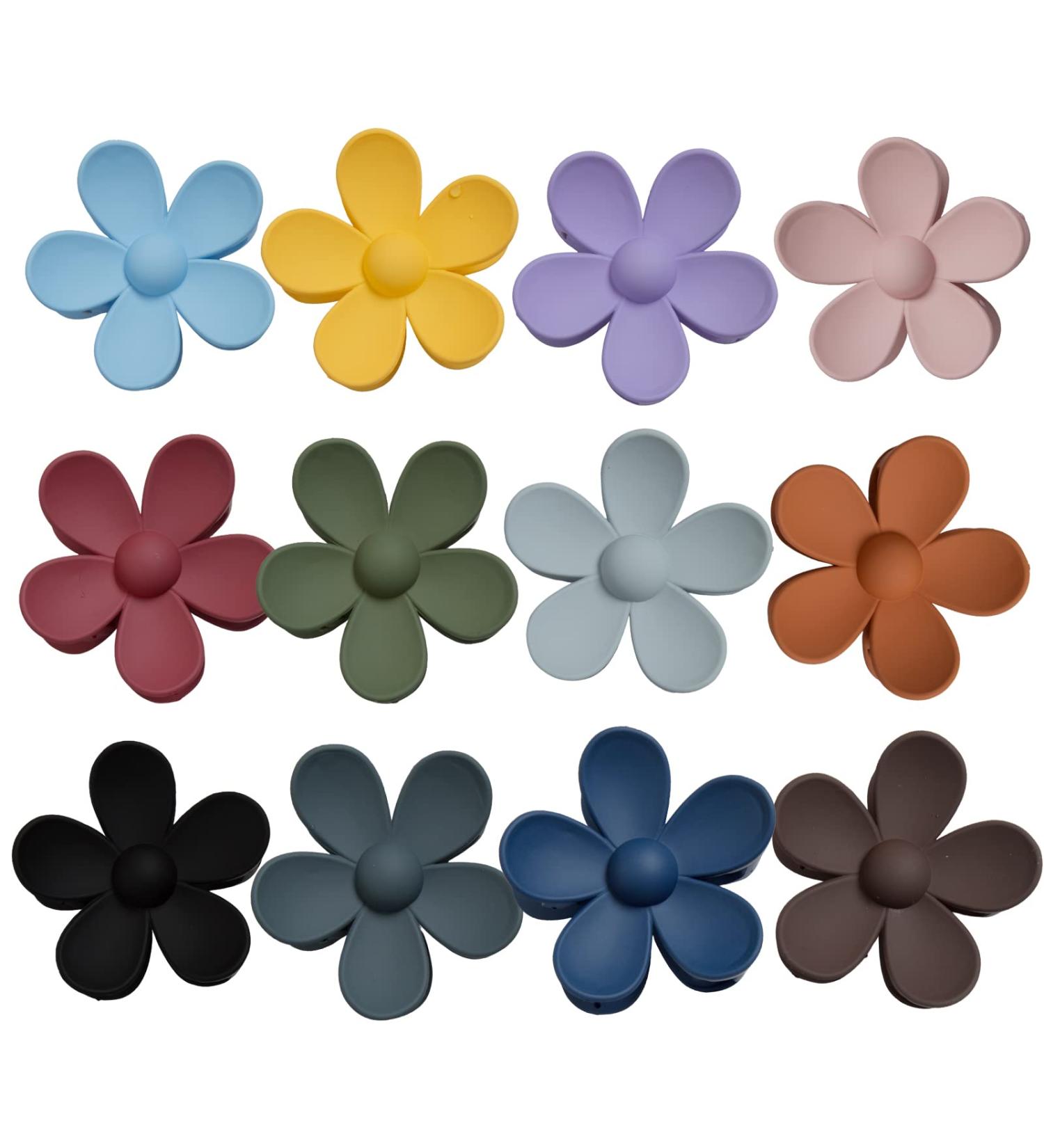 12 Pcs Large Flower Claw Clip Set | Matte Thick Cute Hair Claw Clip for Women Girls - Solid Colors | Hair Accessories by MLMOMVME - Buy Online on GoSupps.com