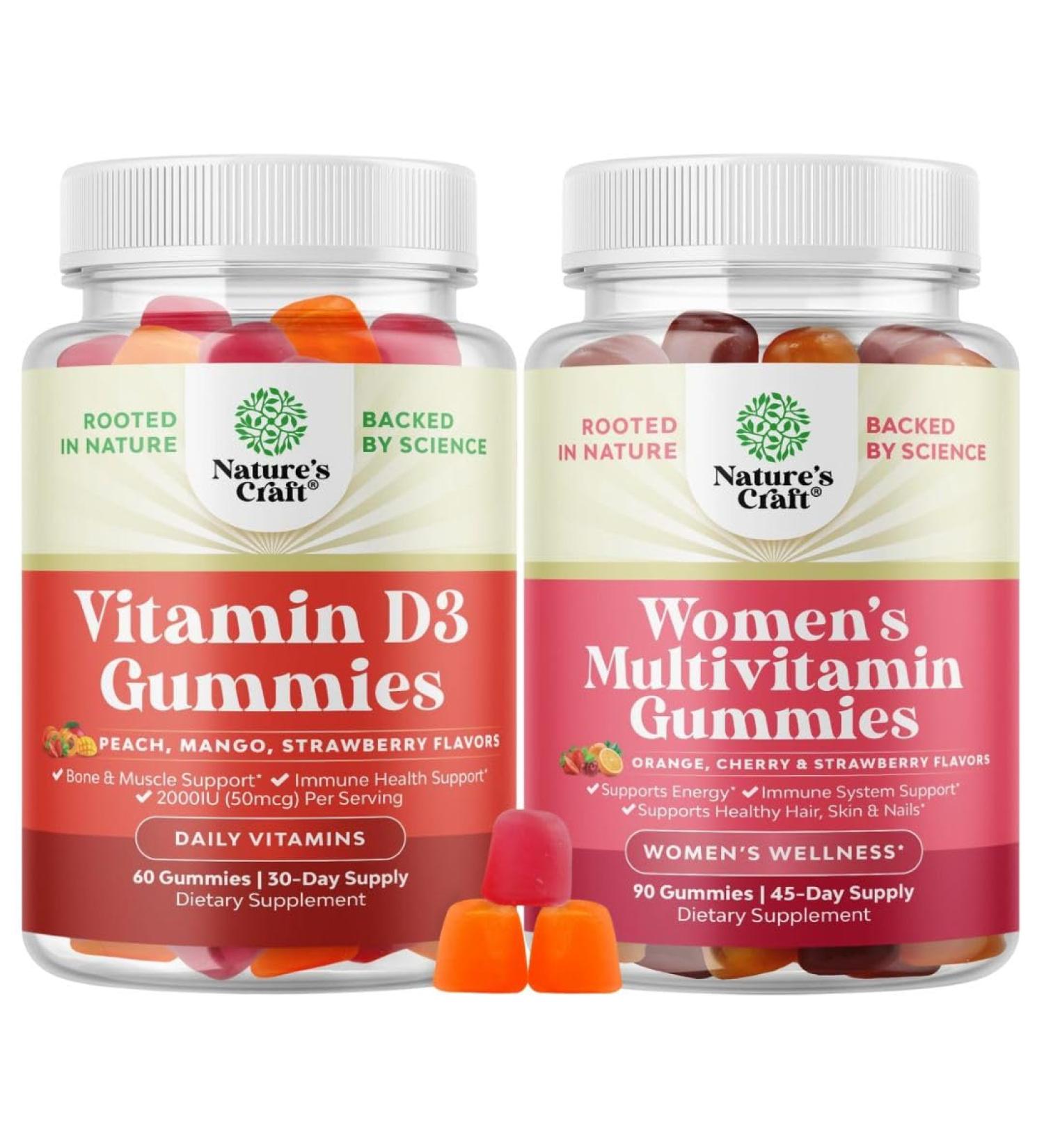Bundle of Vitamin D3 Gummies with 2000IU per Serving Bone Muscle & Immune Support and Delicious Daily Multivitamin for Women for Energy and Immunity - Gummy Vitamins for Women's Health & Wellness - Buy Online on GoSupps.com